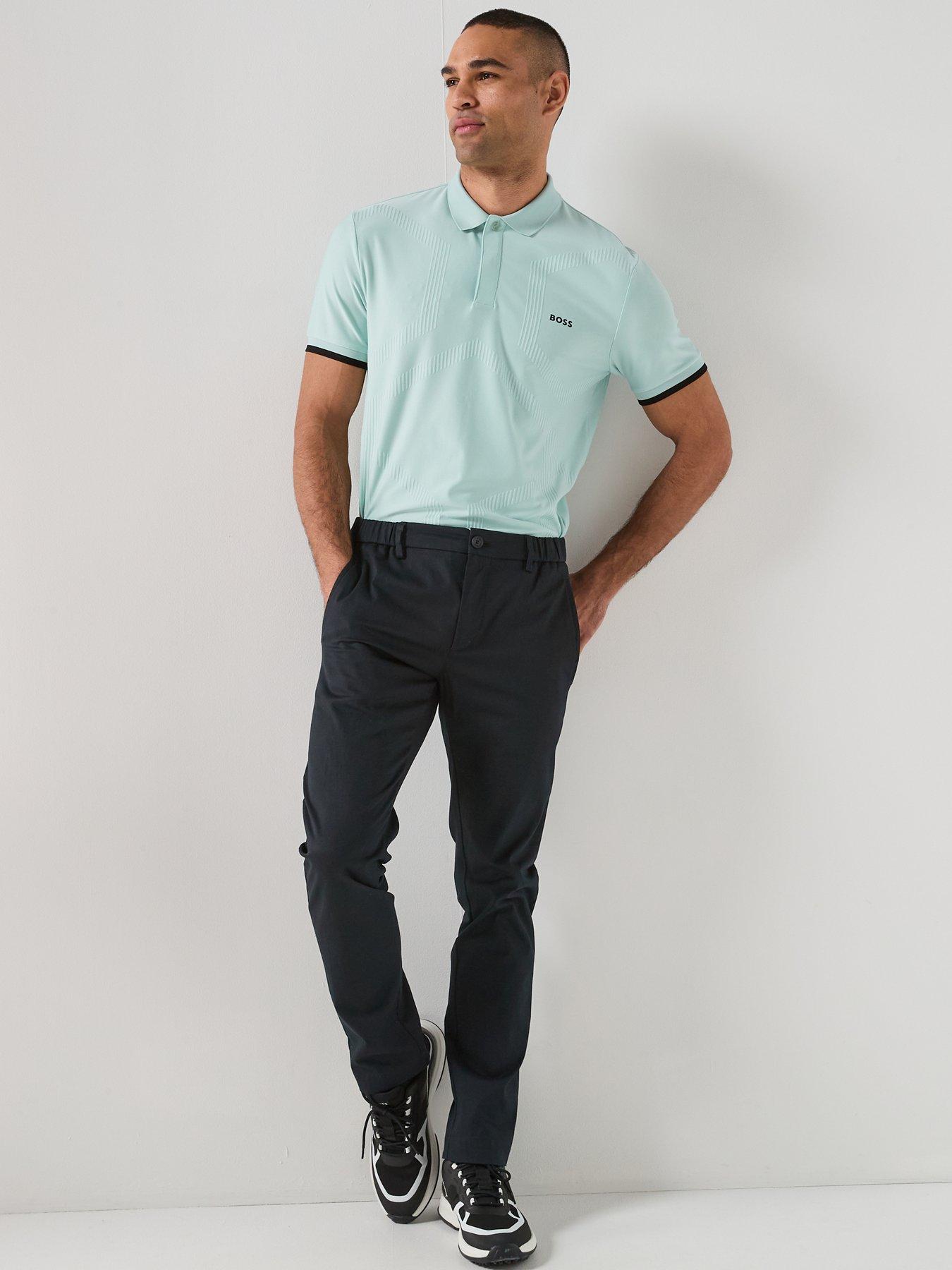 Image 3 of 6 of BOSS Mens Golf Chip Hexagonal Polo - Blue