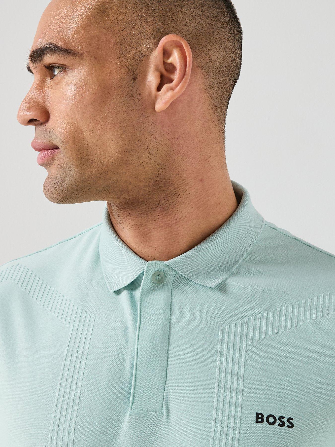 Image 4 of 6 of BOSS Mens Golf Chip Hexagonal Polo - Blue
