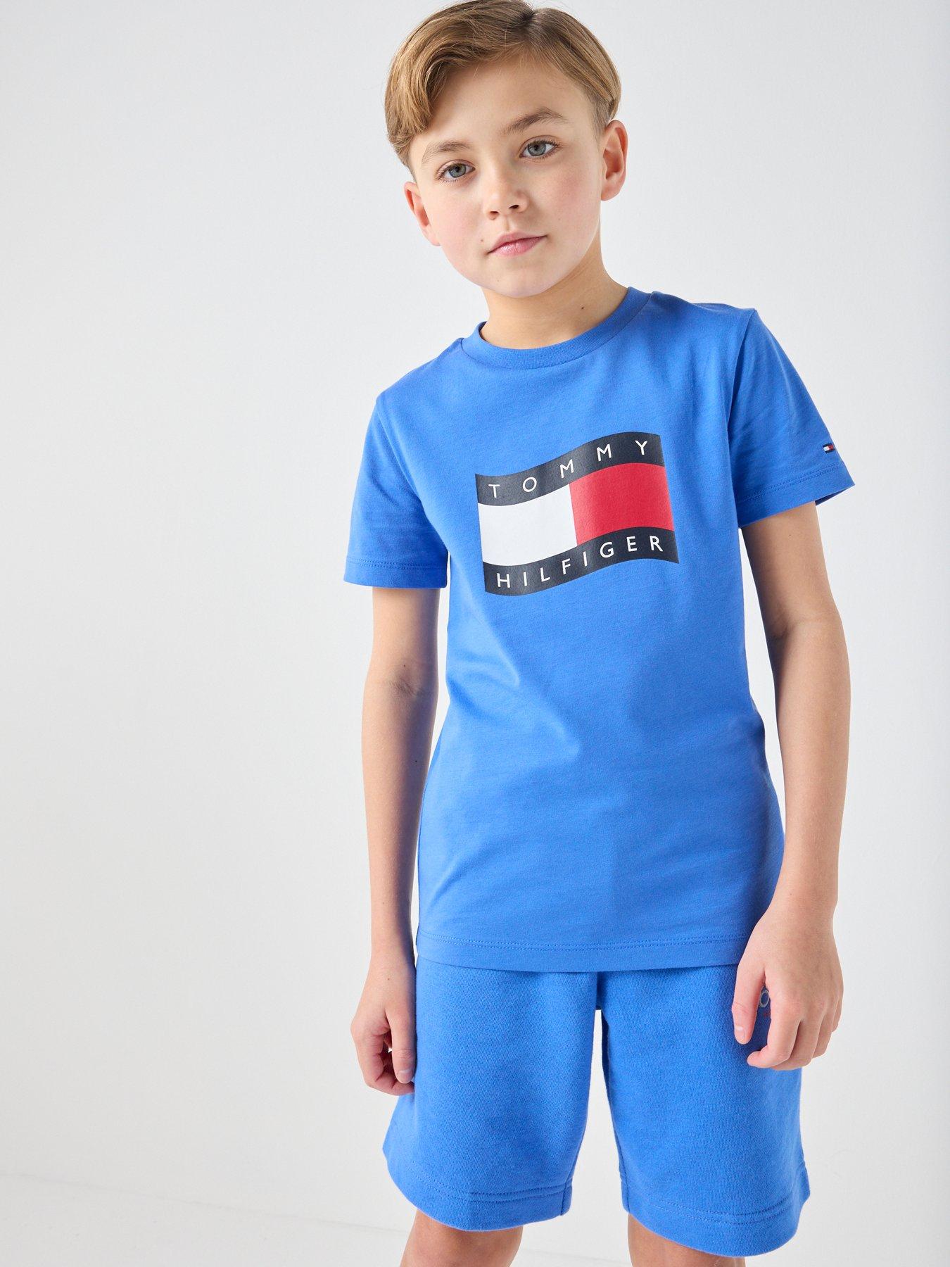 Tommy Hilfiger Boys Wavy Flag Short Sleeve T-Shirt - Blue
