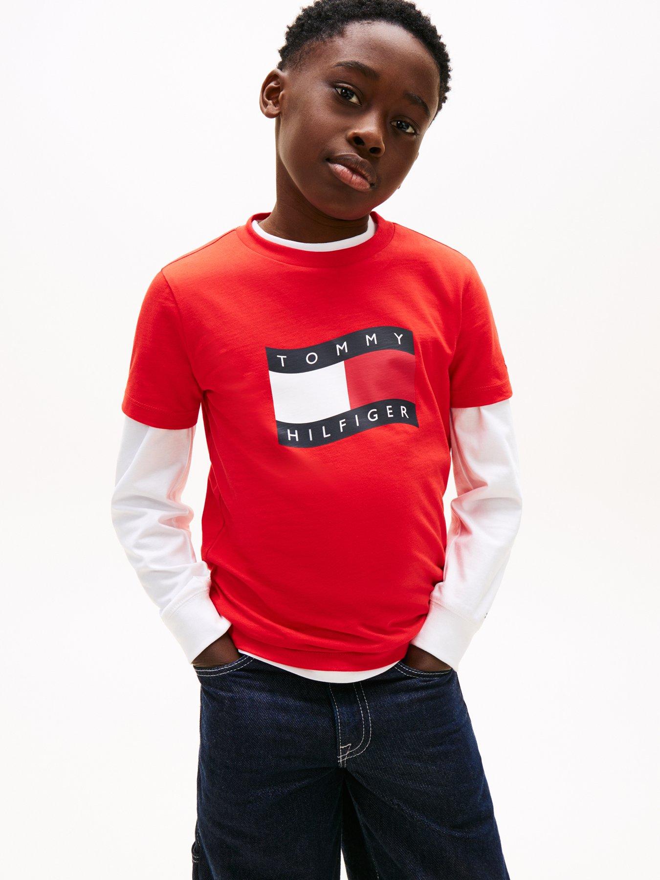 Tommy Hilfiger Boys Wavy Flag Short Sleeve T-Shirt - Red
