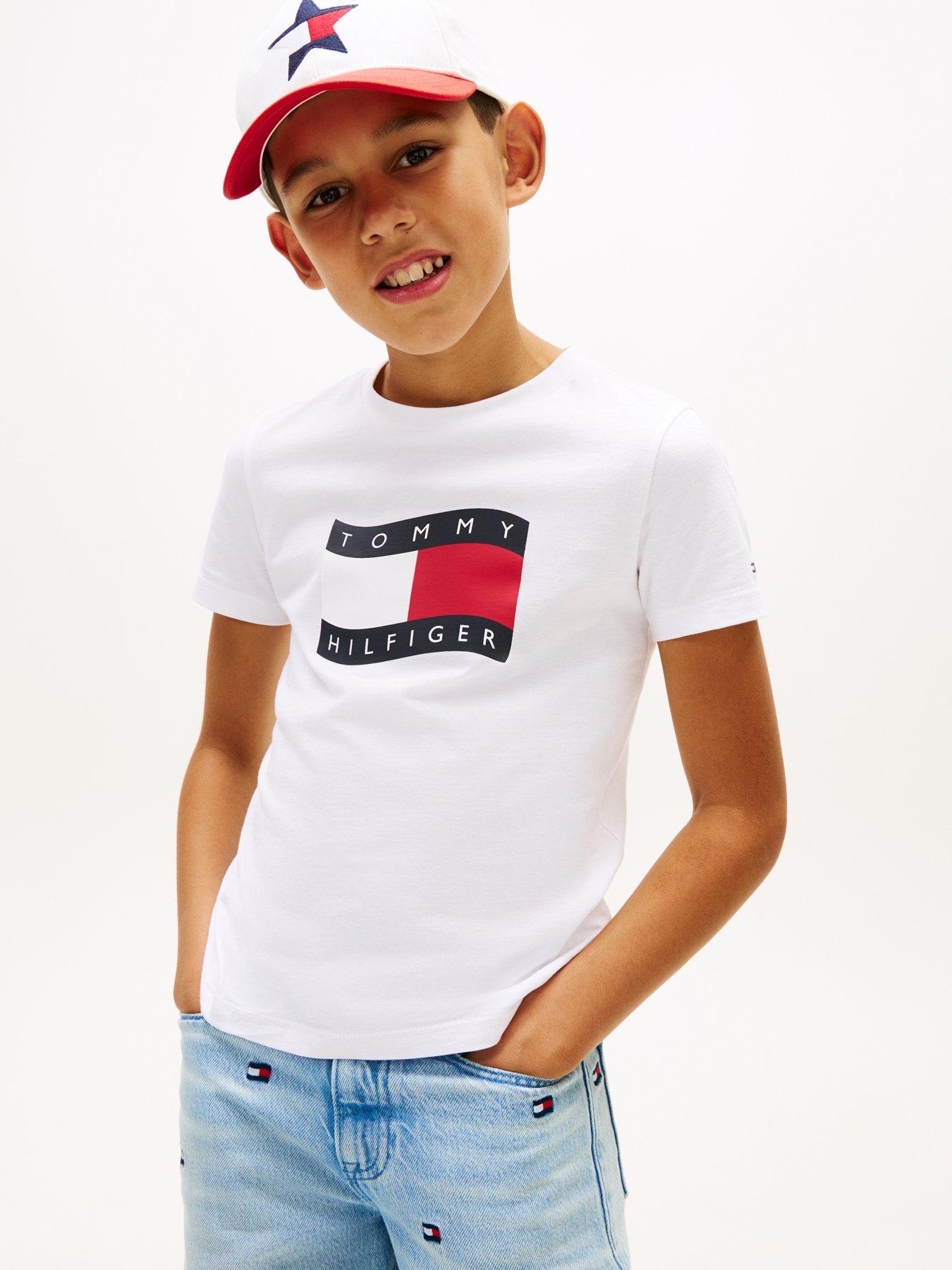 Tommy Hilfiger Boys Wavy Flag Short Sleeve T-Shirt - White