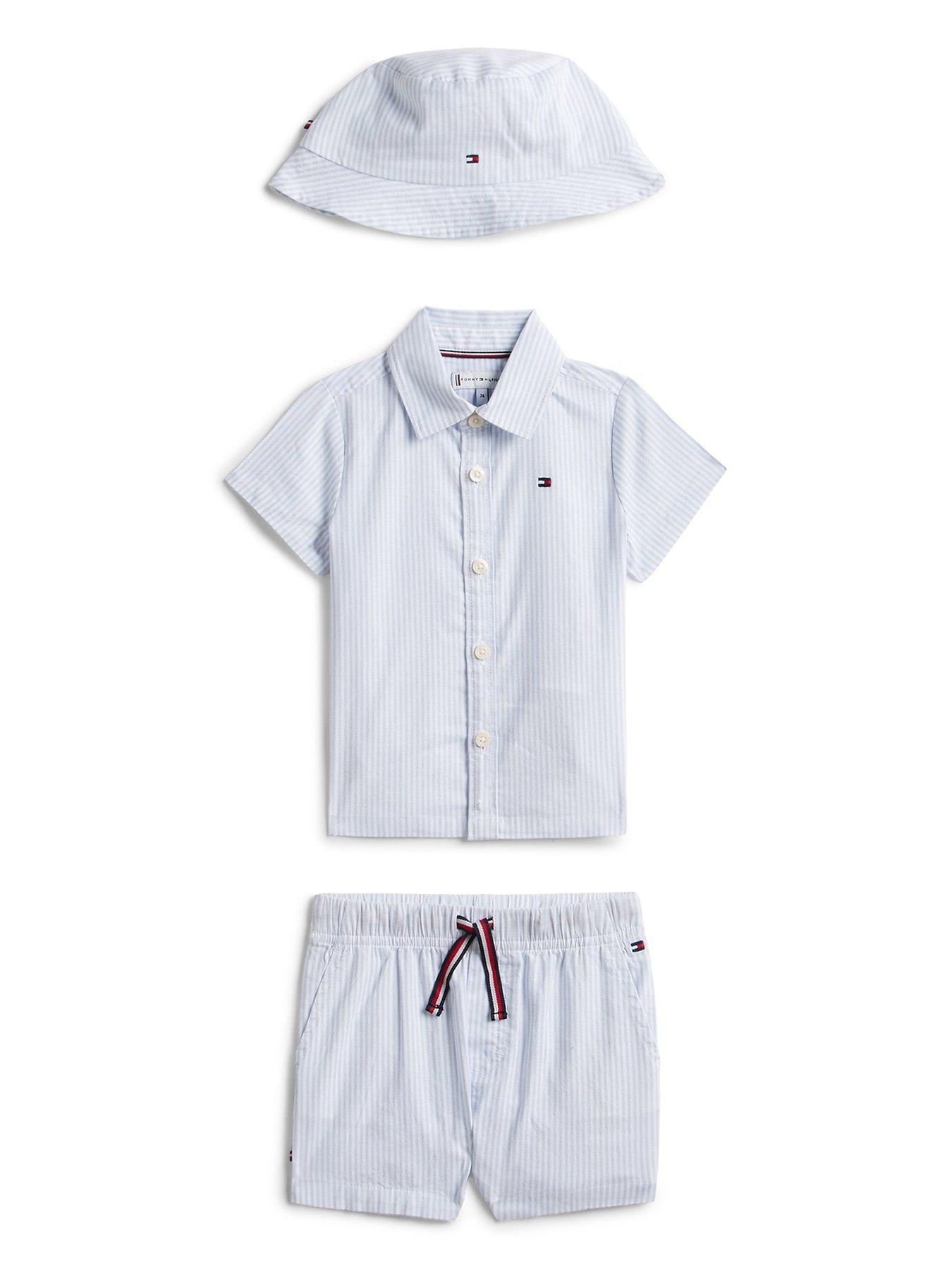Tommy Hilfiger Baby Boys Ithaca Short Sleeve Shirt, Shorts And Hat Giftbox - Blue
