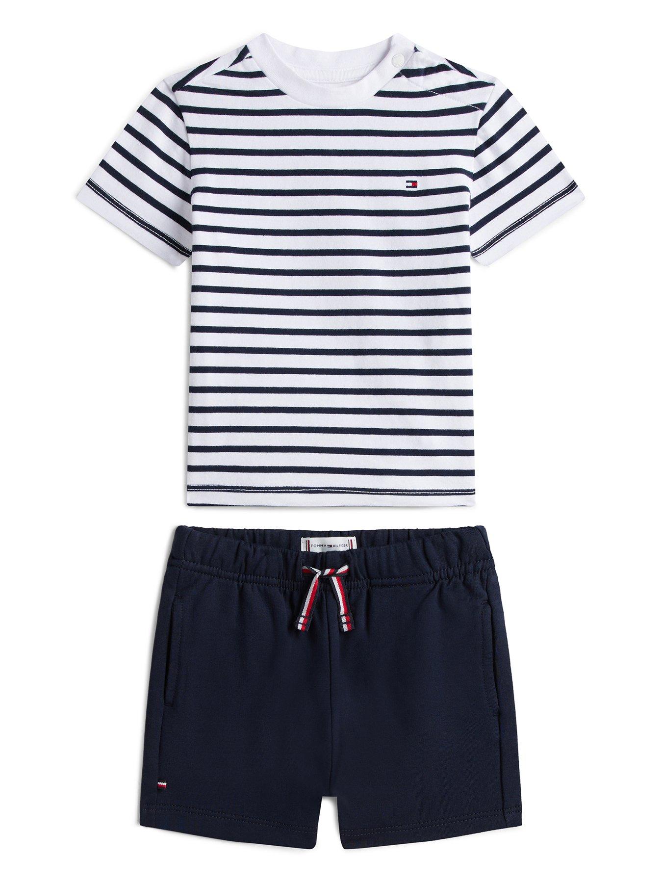 Image 1 of 2 of Tommy Hilfiger Baby Boys Essential Stripe Short Sleeve T-Shirt and Shorts Set - Navy