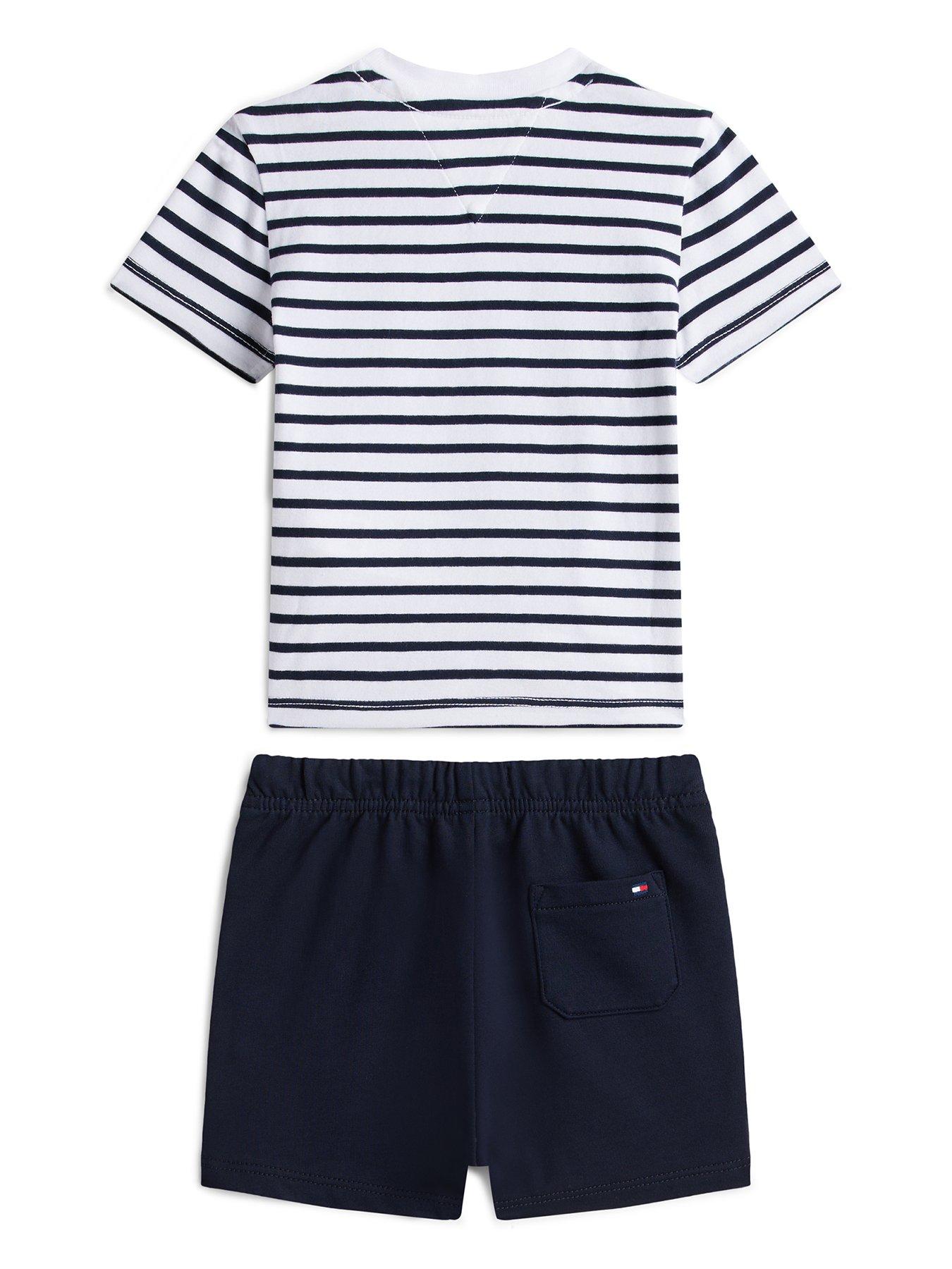 Image 2 of 2 of Tommy Hilfiger Baby Boys Essential Stripe Short Sleeve T-Shirt and Shorts Set - Navy