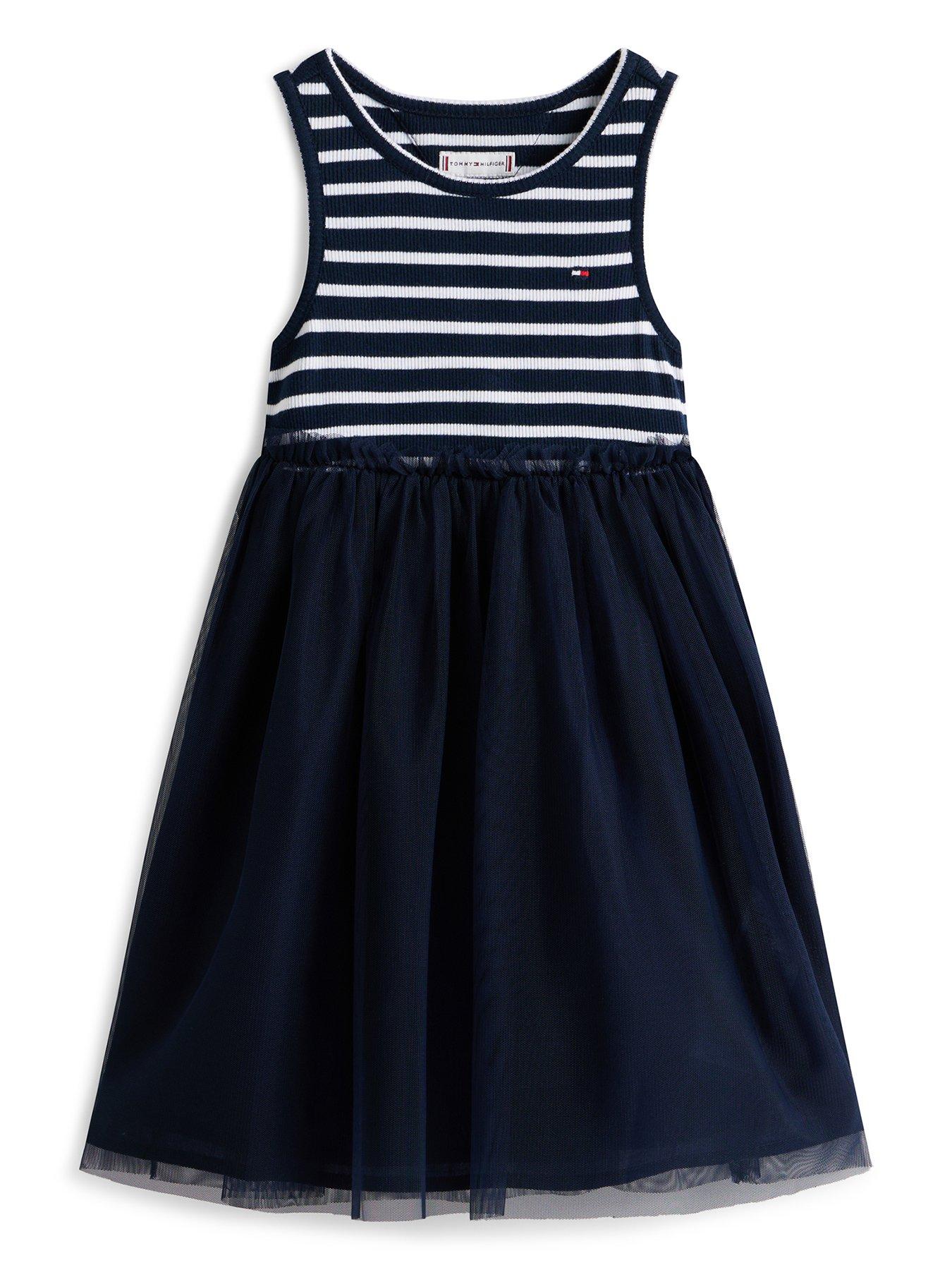 Tommy Hilfiger Younger Girls Combi Tulle Sleeveless Dress - Navy