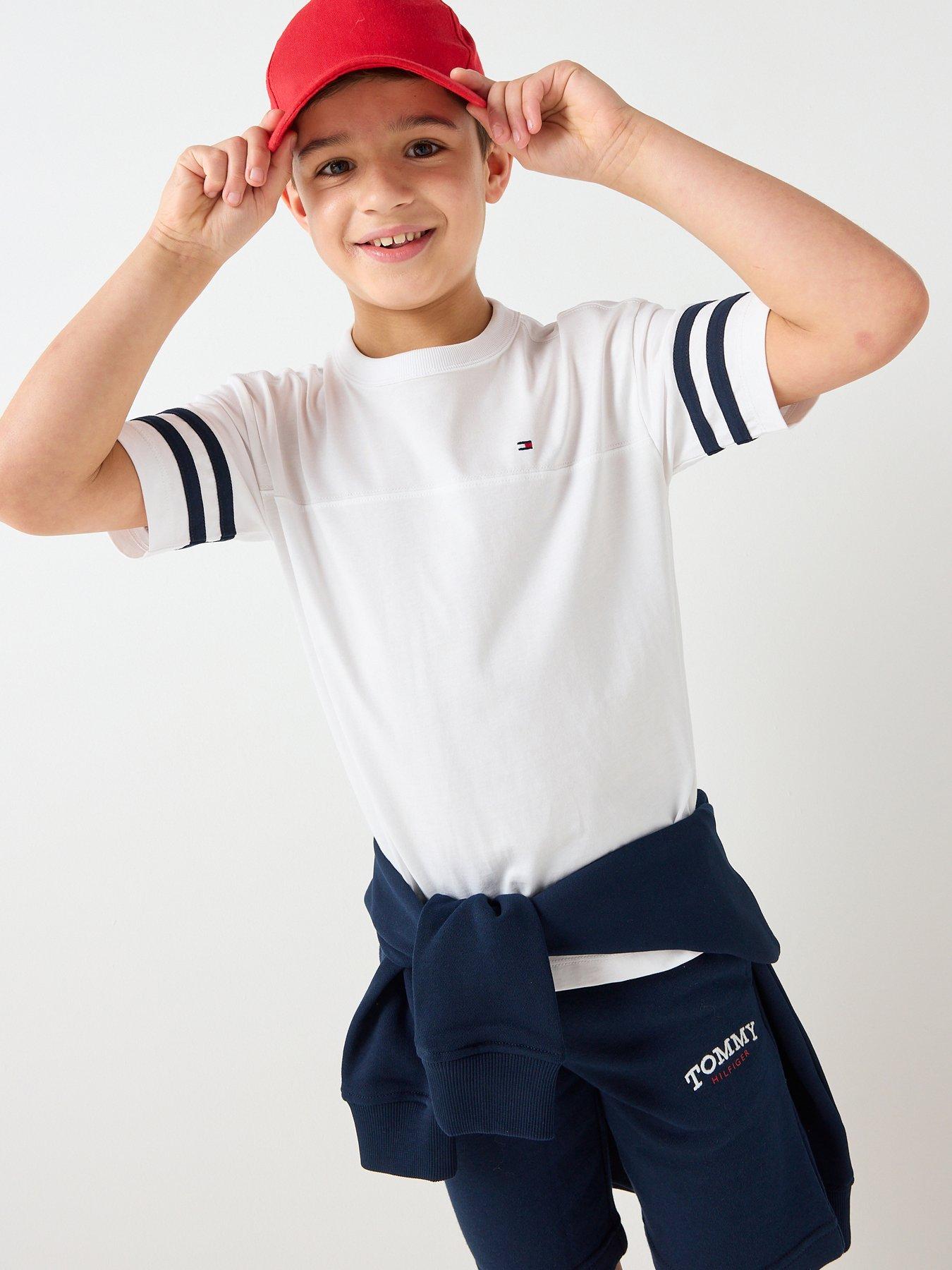 Tommy Hilfiger Boys Varsity Stripes Short Sleeve T-Shirt - White