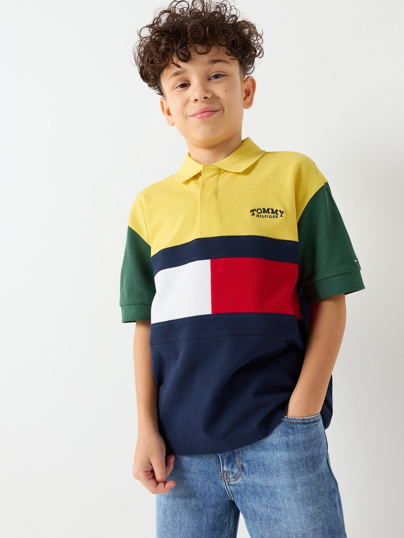 Tommy Hilfiger Boys Monotype Colourblock Short Sleeve Rugby Polo Shirt - Multi