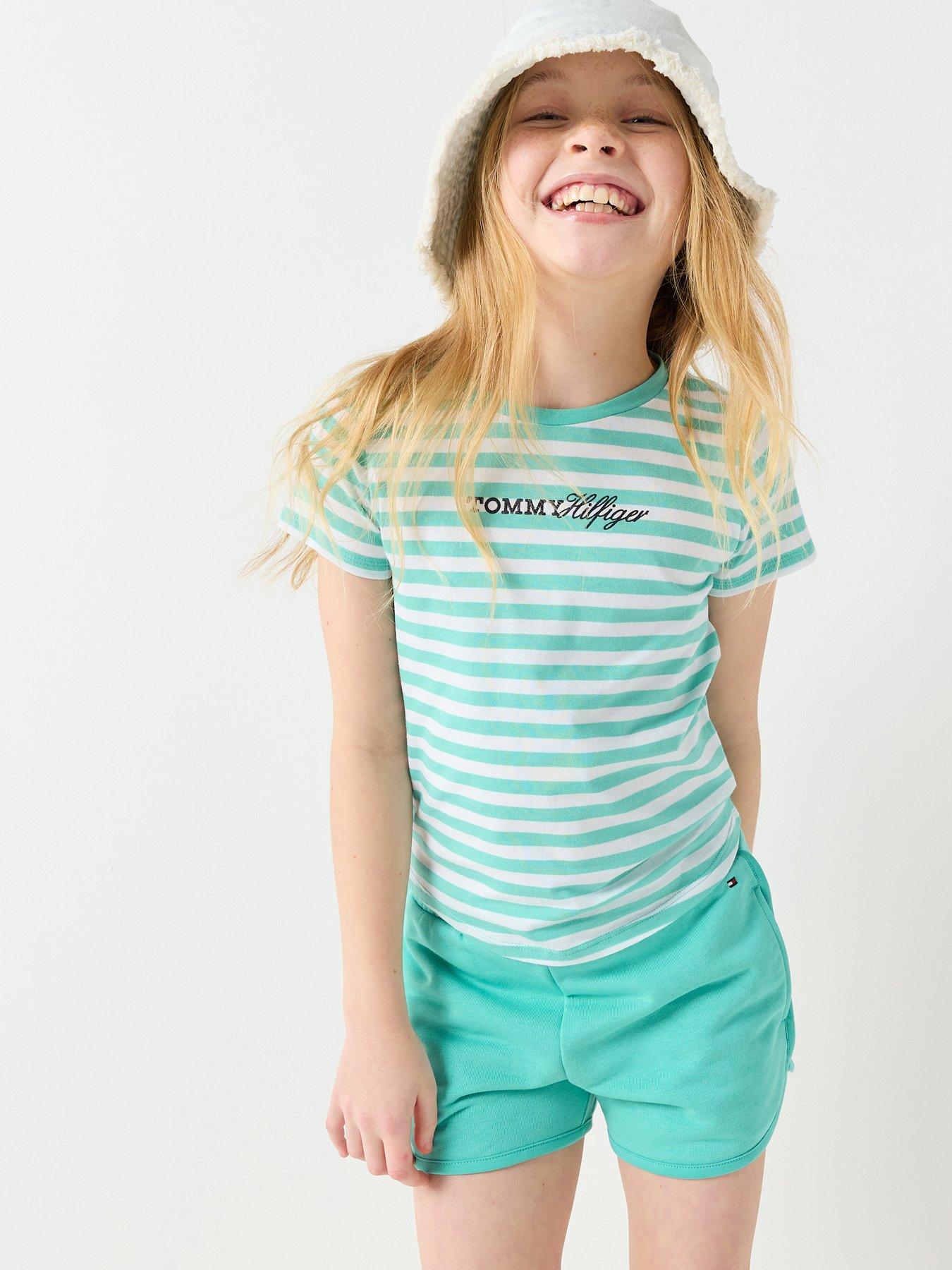 Tommy Hilfiger Girls Glitter Tommy Short Sleeve T-shirt And Short Set - Green