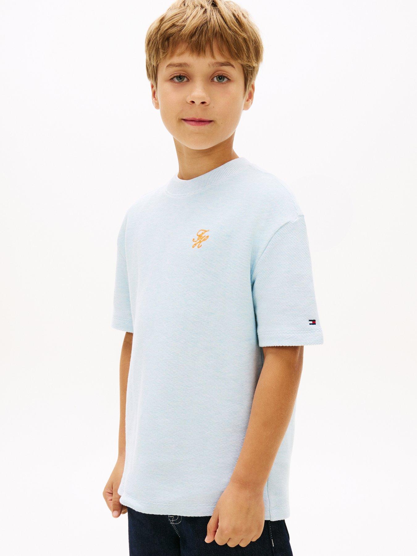 Image 1 of 5 of Tommy Hilfiger Boys Th Script Jersey Twill Short Sleeve T-Shirt - Blue