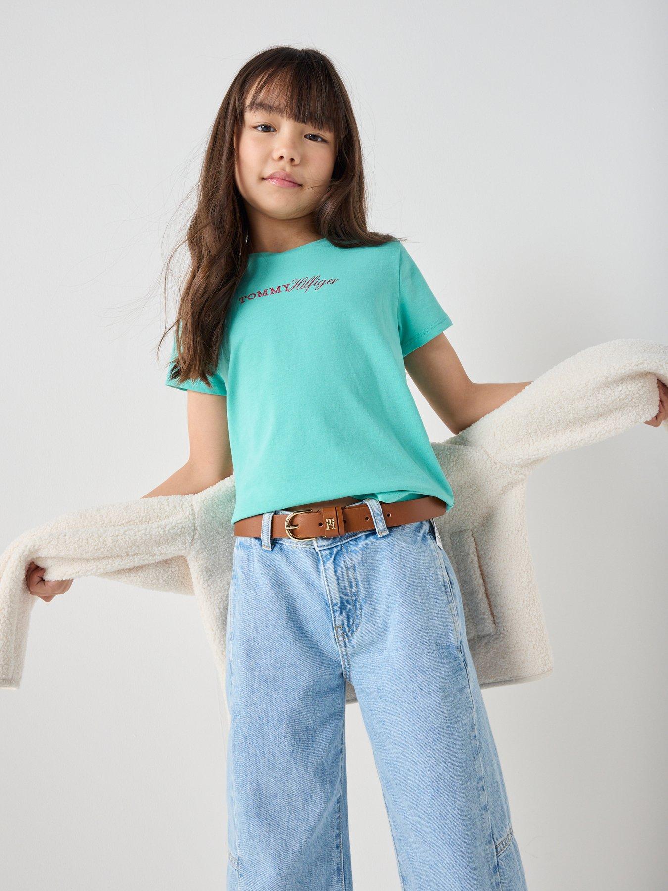Image 1 of 5 of Tommy Hilfiger Girls Script Short Sleeve T-Shirt - Green