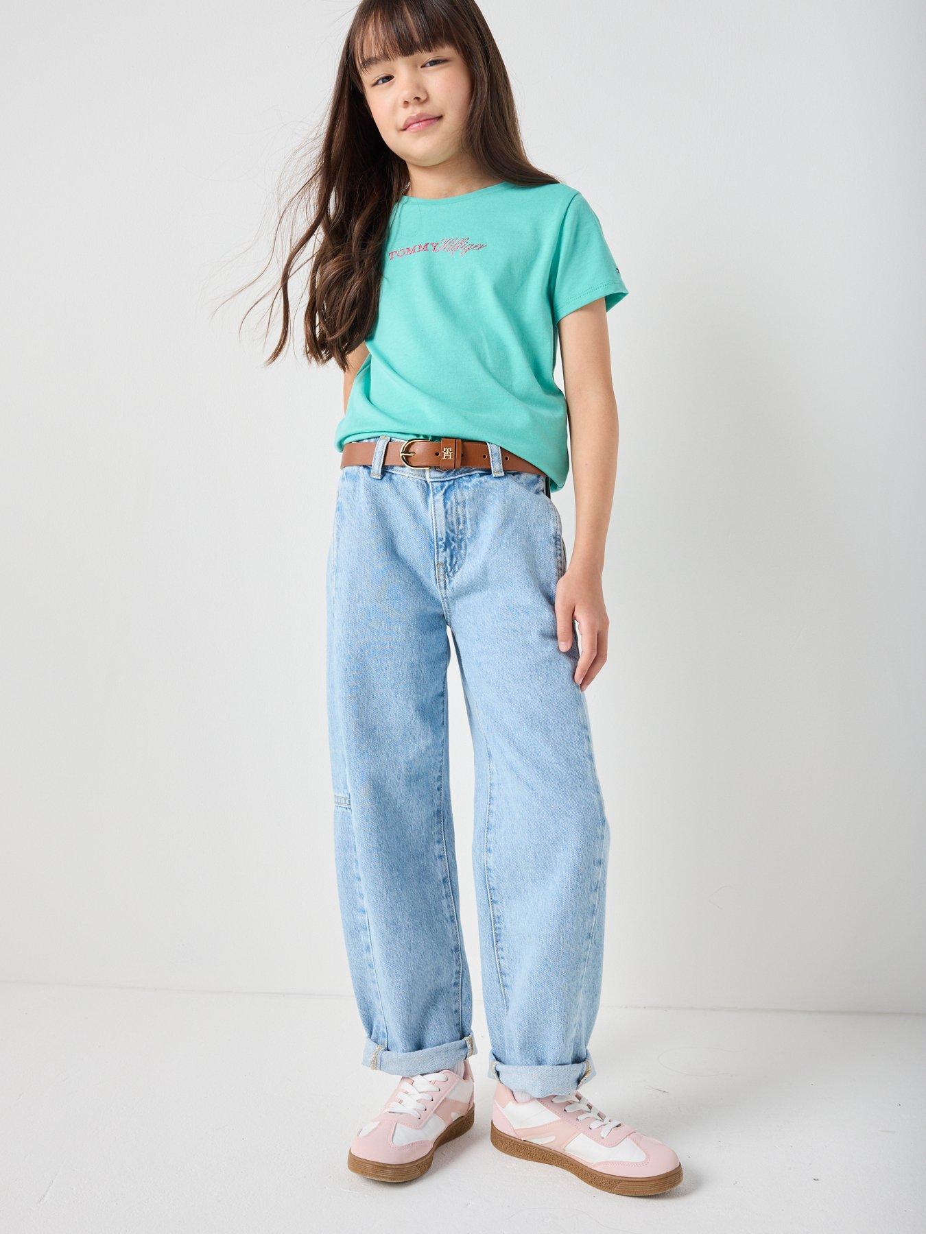 Image 3 of 5 of Tommy Hilfiger Girls Script Short Sleeve T-Shirt - Green