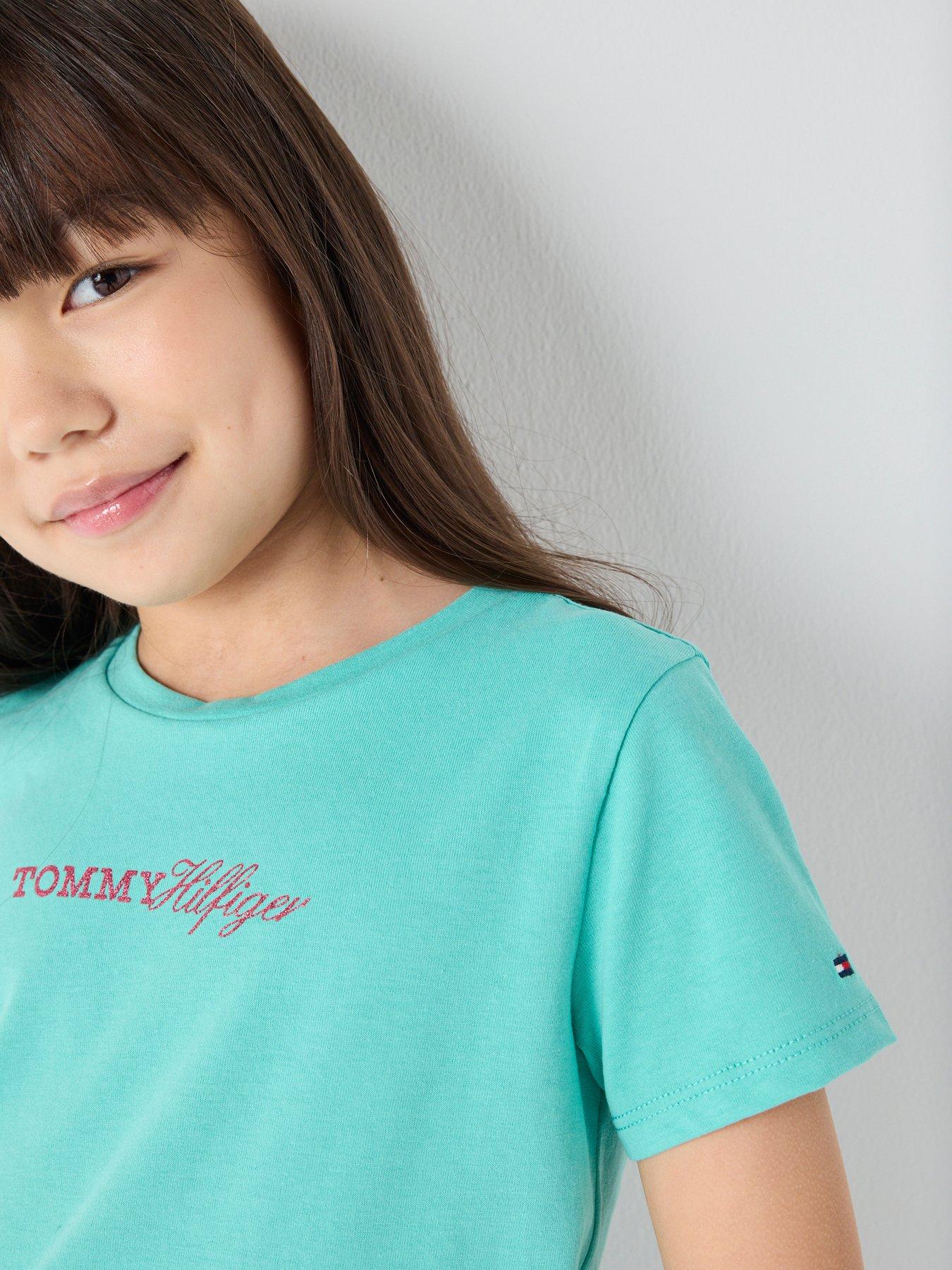 Image 4 of 5 of Tommy Hilfiger Girls Script Short Sleeve T-Shirt - Green
