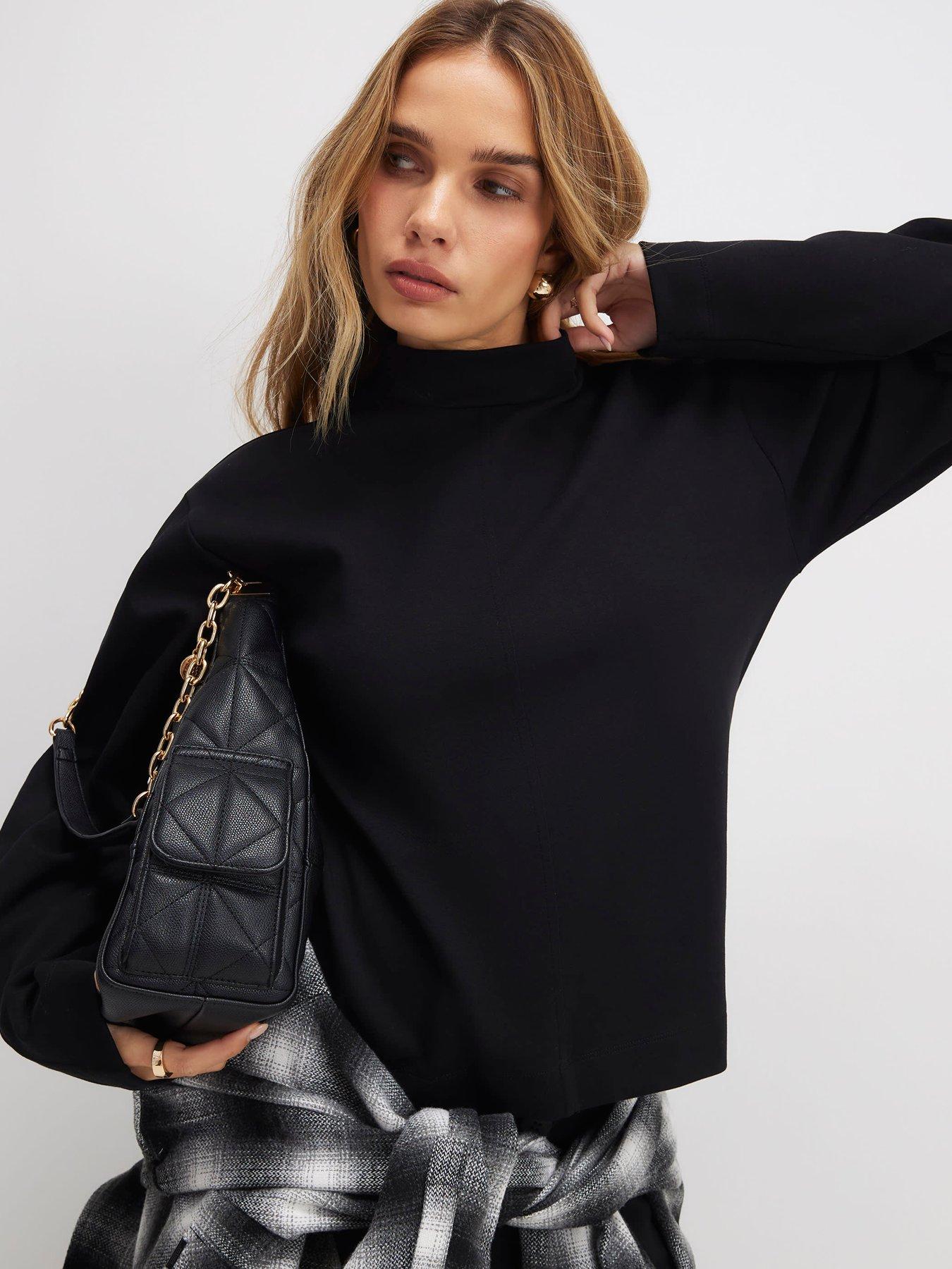 river-island-long-sleeve-interlock-funnel-neck-top-black
