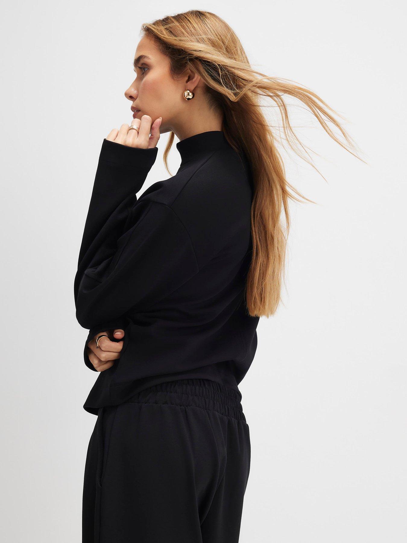 Image 2 of 4 of River Island Long Sleeve Interlock Funnel Neck Top - Black