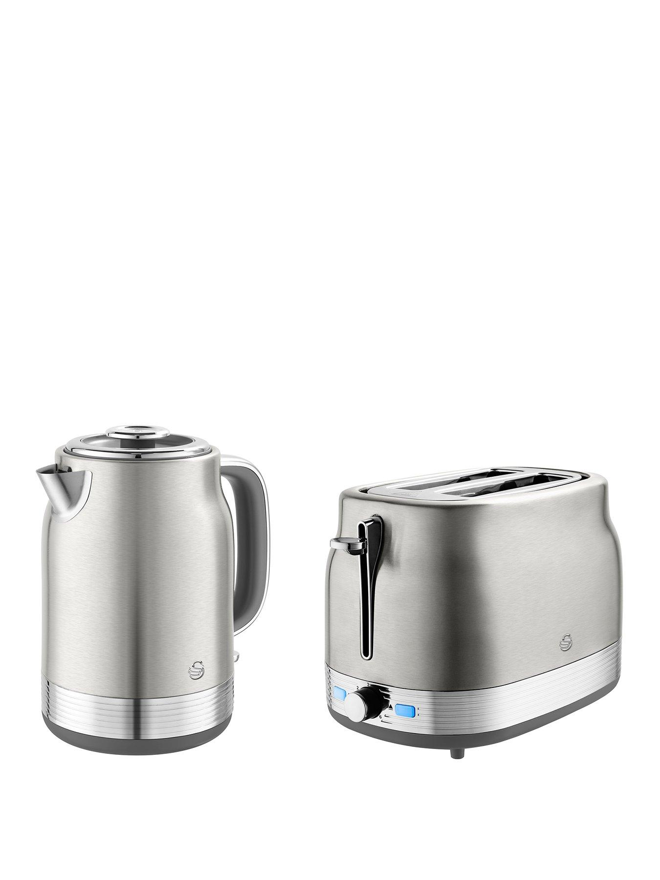 Swan Retro Revive 2 Slice Toaster  &  Kettle Bundle- Stainless Steel