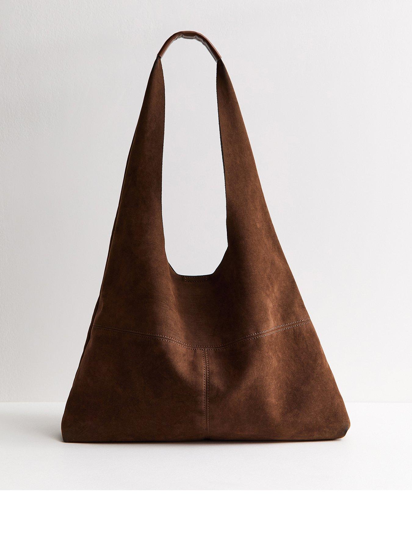 New Look Faux Suede Slouchy Hobo Tote Bag - Brown