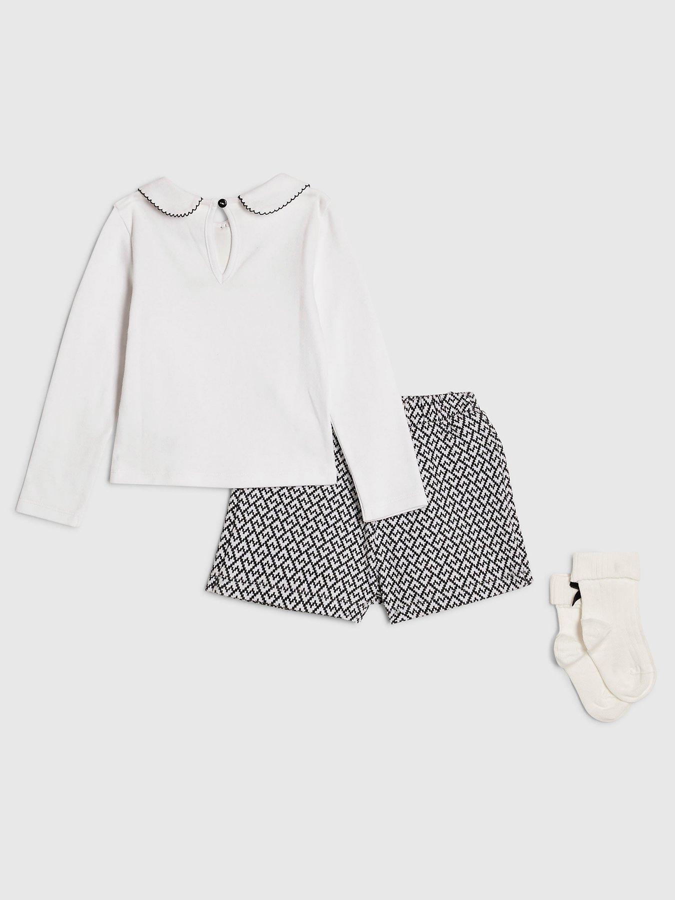 Image 2 of 5 of River Island Mini Girls Little Lovely Bow Top Set - White