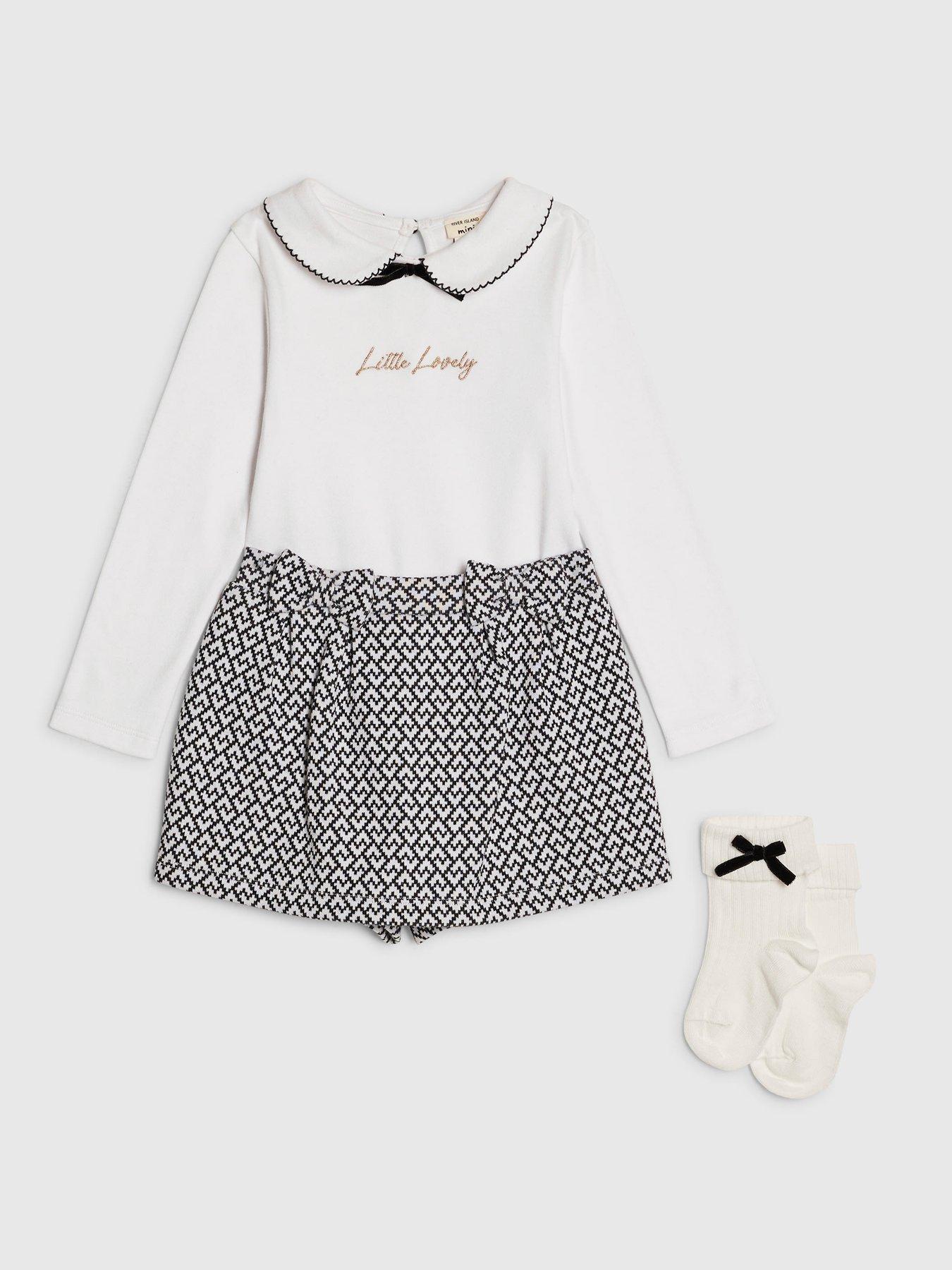 Image 3 of 5 of River Island Mini Girls Little Lovely Bow Top Set - White