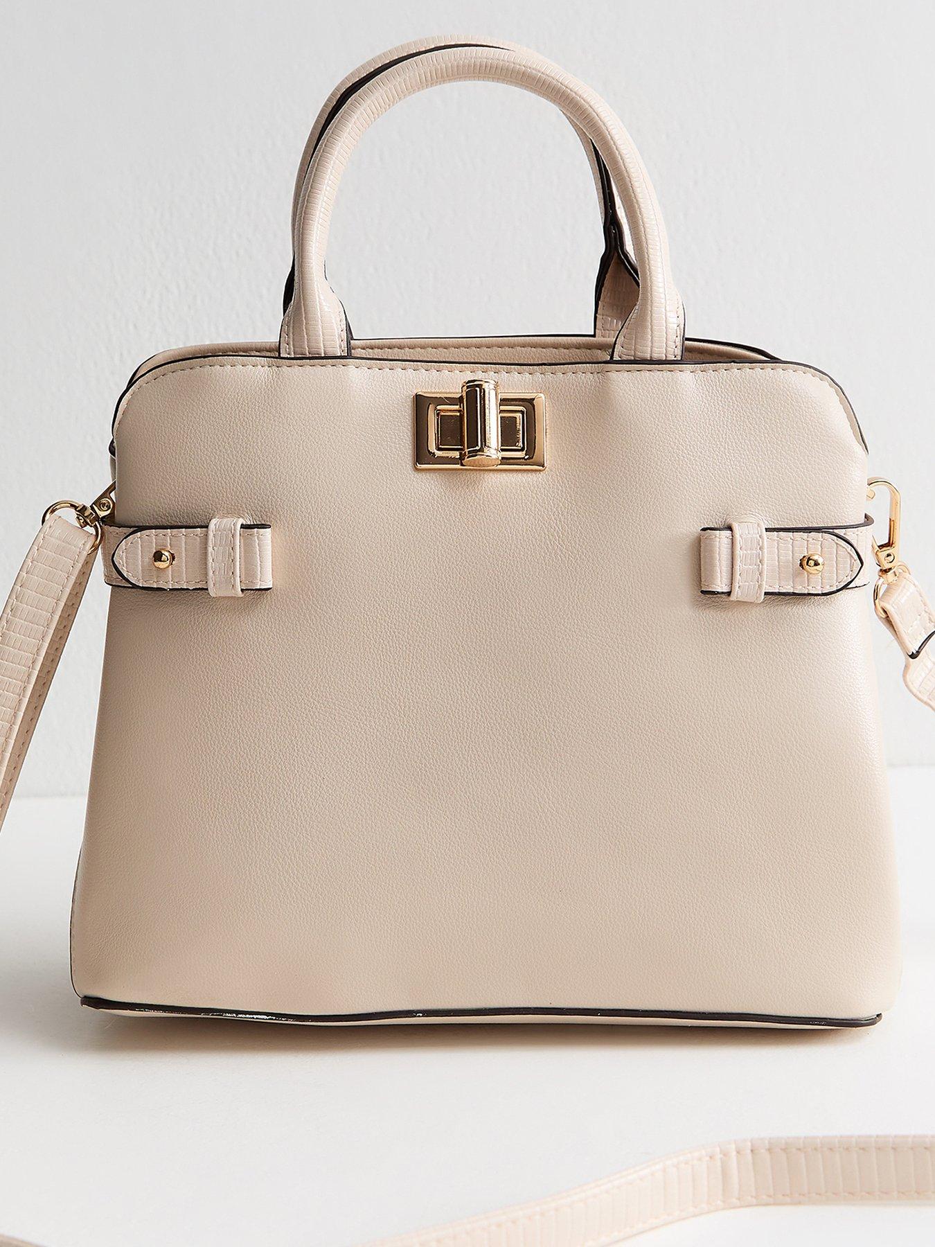Image 2 of 5 of New Look Faux Leather Gusset Turn Lock Top Handle Bag - White
