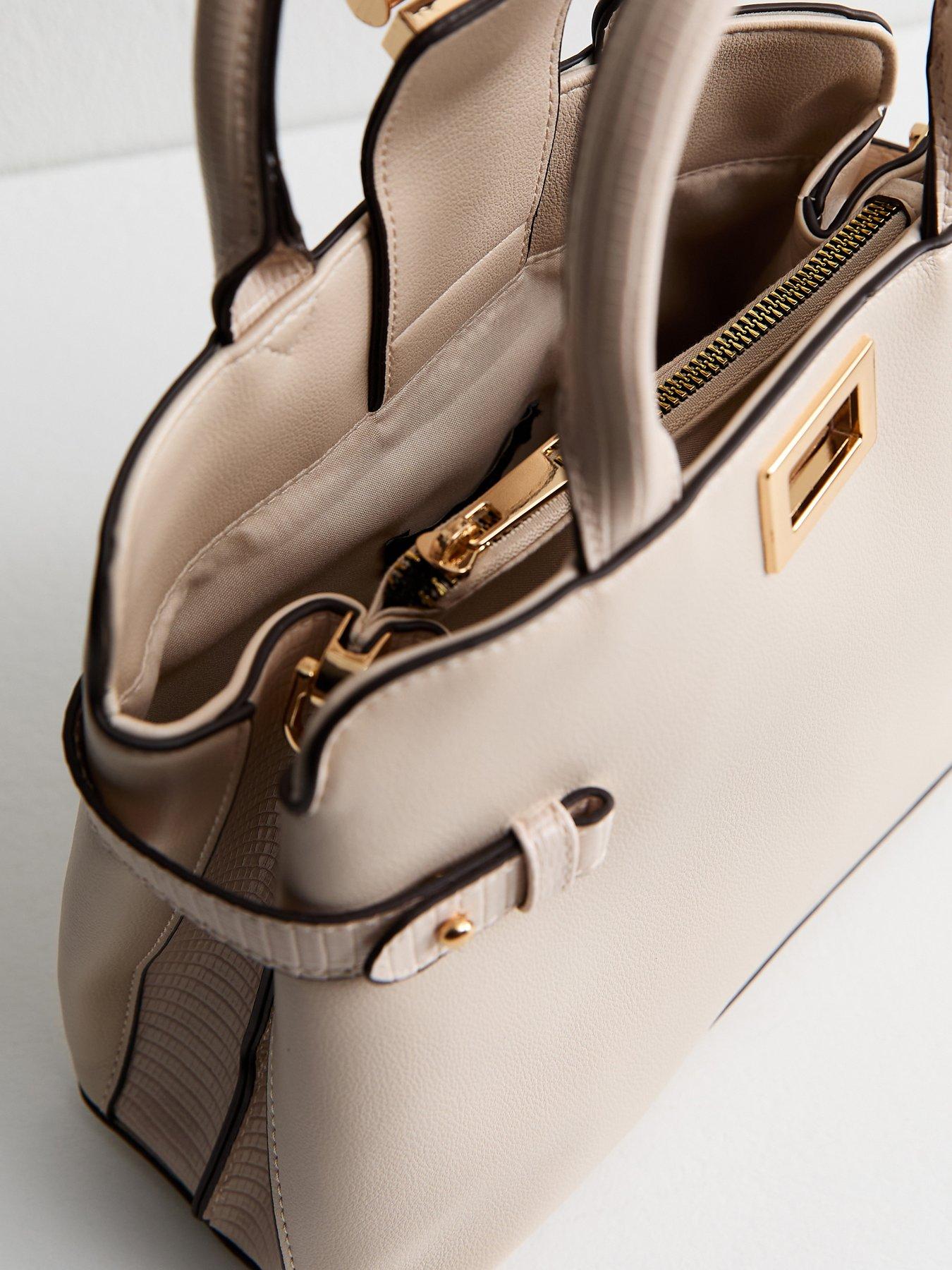 Image 4 of 5 of New Look Faux Leather Gusset Turn Lock Top Handle Bag - White