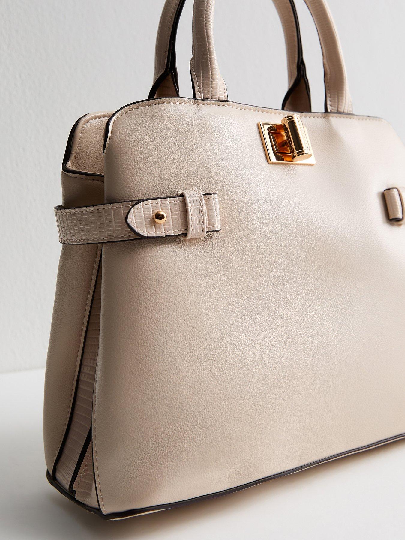 Image 5 of 5 of New Look Faux Leather Gusset Turn Lock Top Handle Bag - White