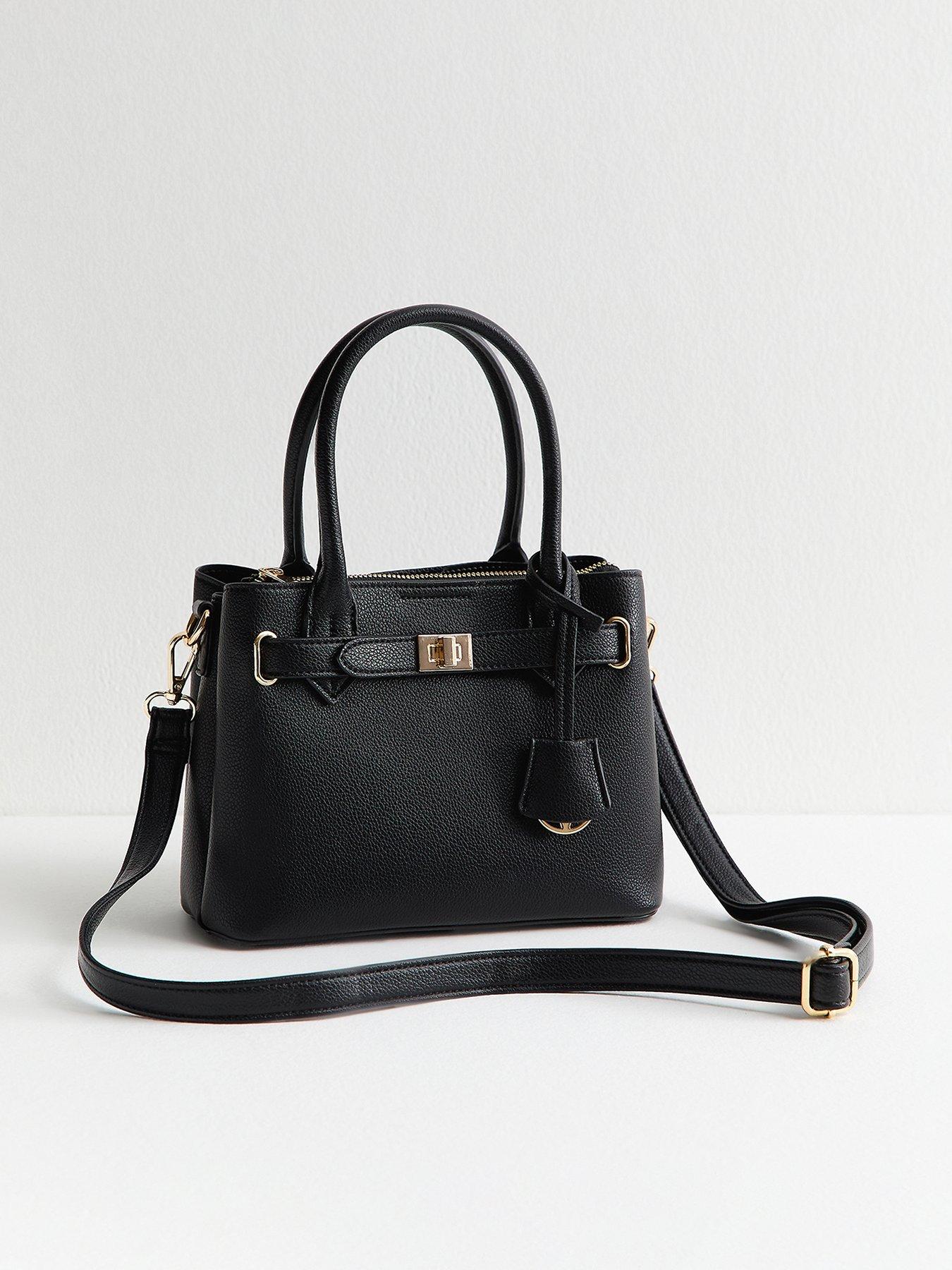 New Look Black Faux Leather Mini Triple Compartment Tote Bag