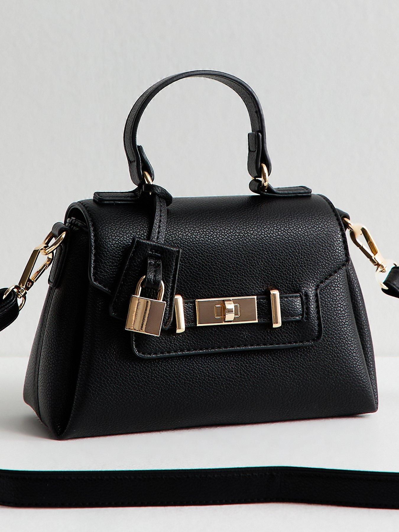 New Look Black Mini Faux Leather Turn Lock Crossbody Bag