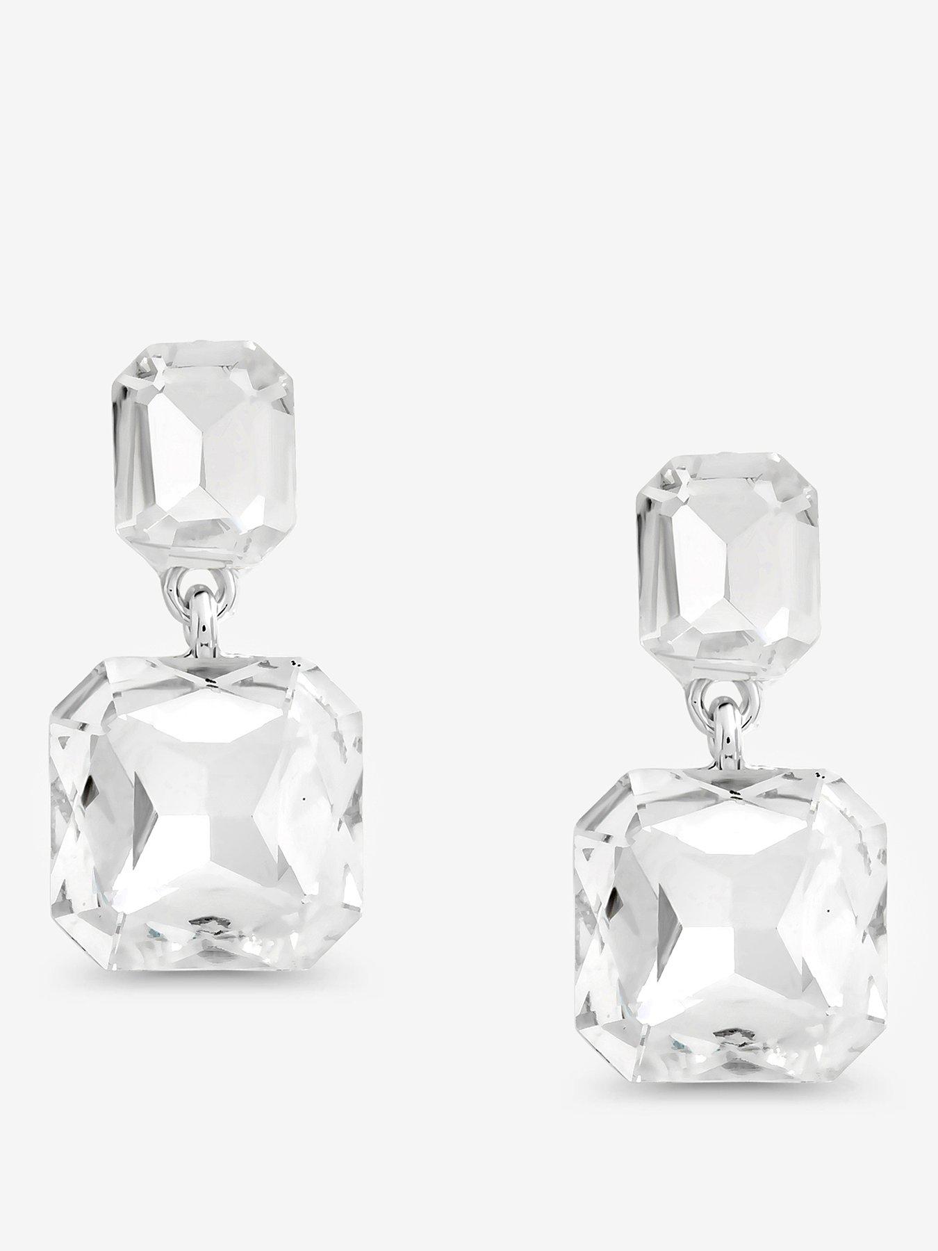 Mood MOOD SILVER CRYSTAL RECTANGLE DROP EARRINGS