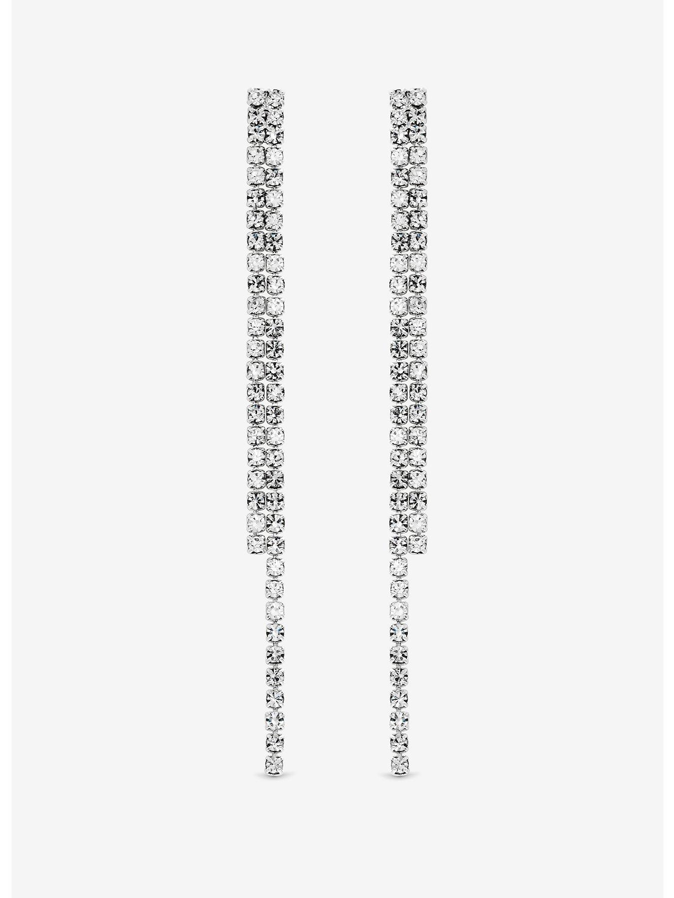 Image 1 of 1 of Mood SILVER CRYSTAL LINEAR DROP EARRINGS
