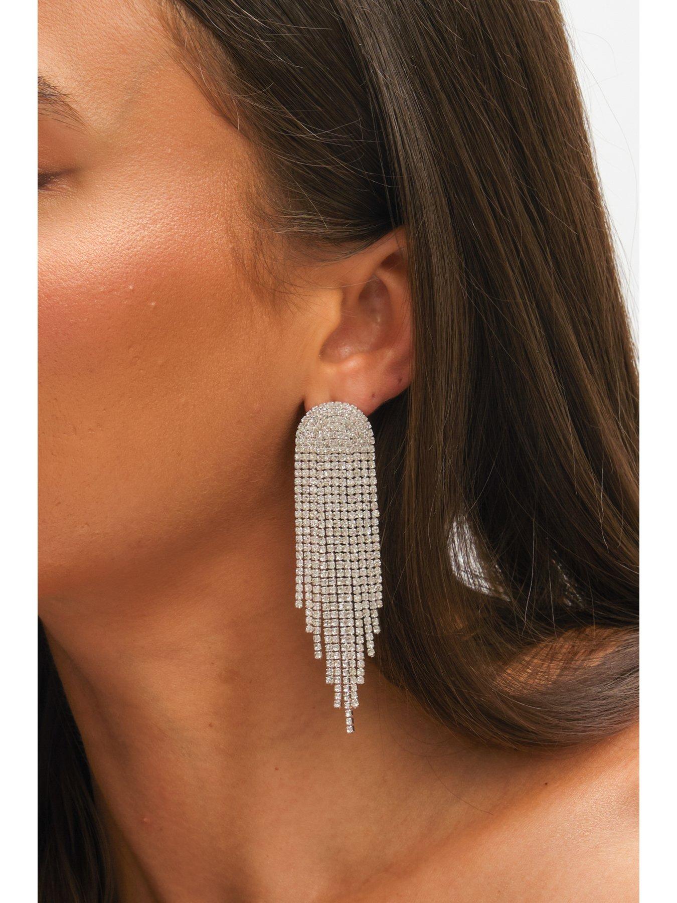 mood-silver-crystal-tassel-statement-drop-earringsnbspoutfit