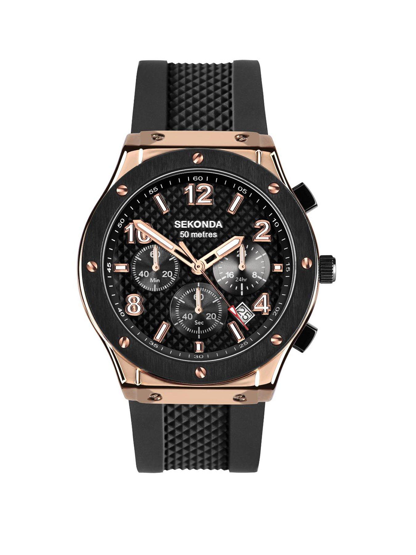 Sekonda Sekonda Mens Titan Black Silicone Bracelet with Black Dial Chronograph Watch