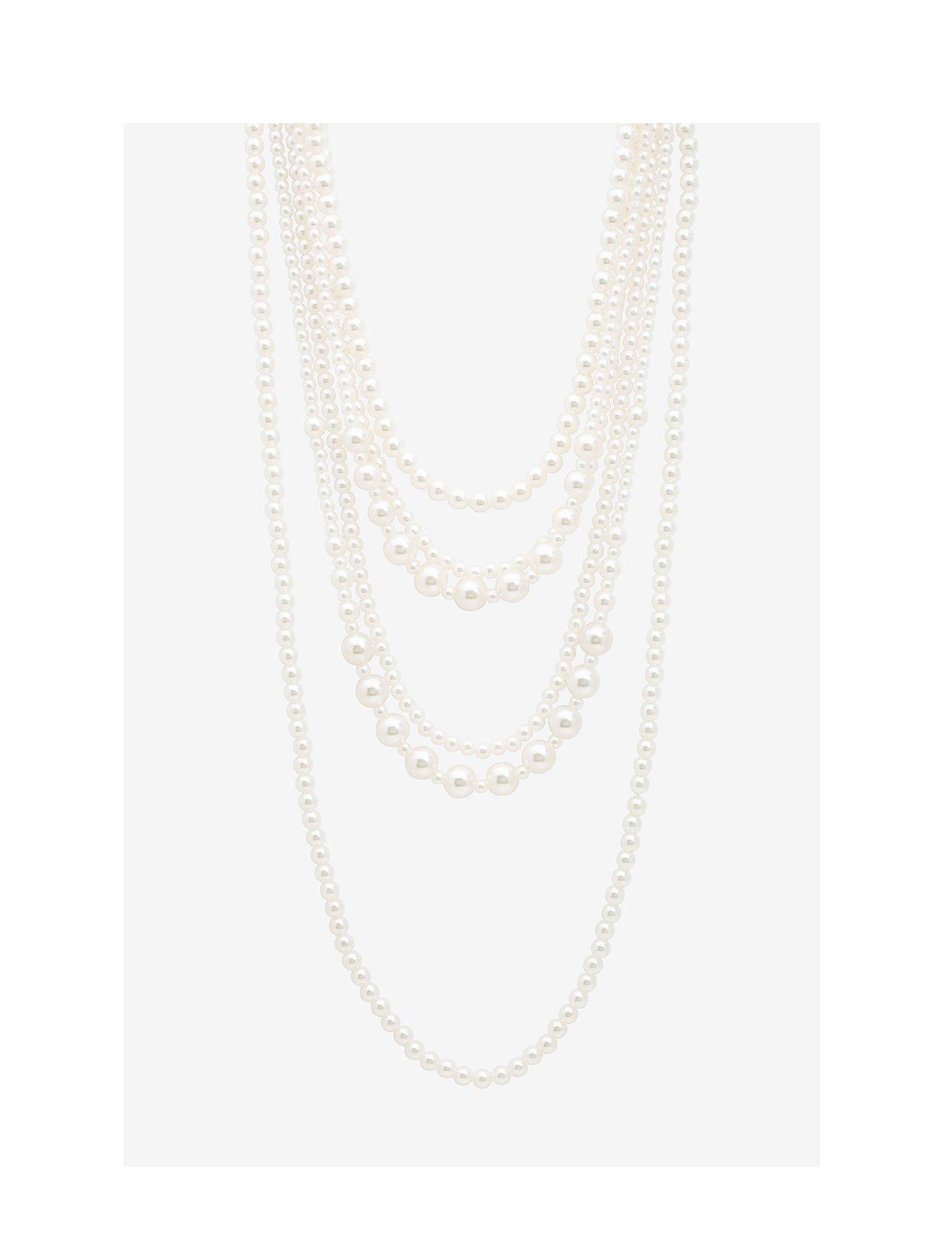 Mood MOOD PEARL MULTI ROW STATEMENT LONG NECKLACE