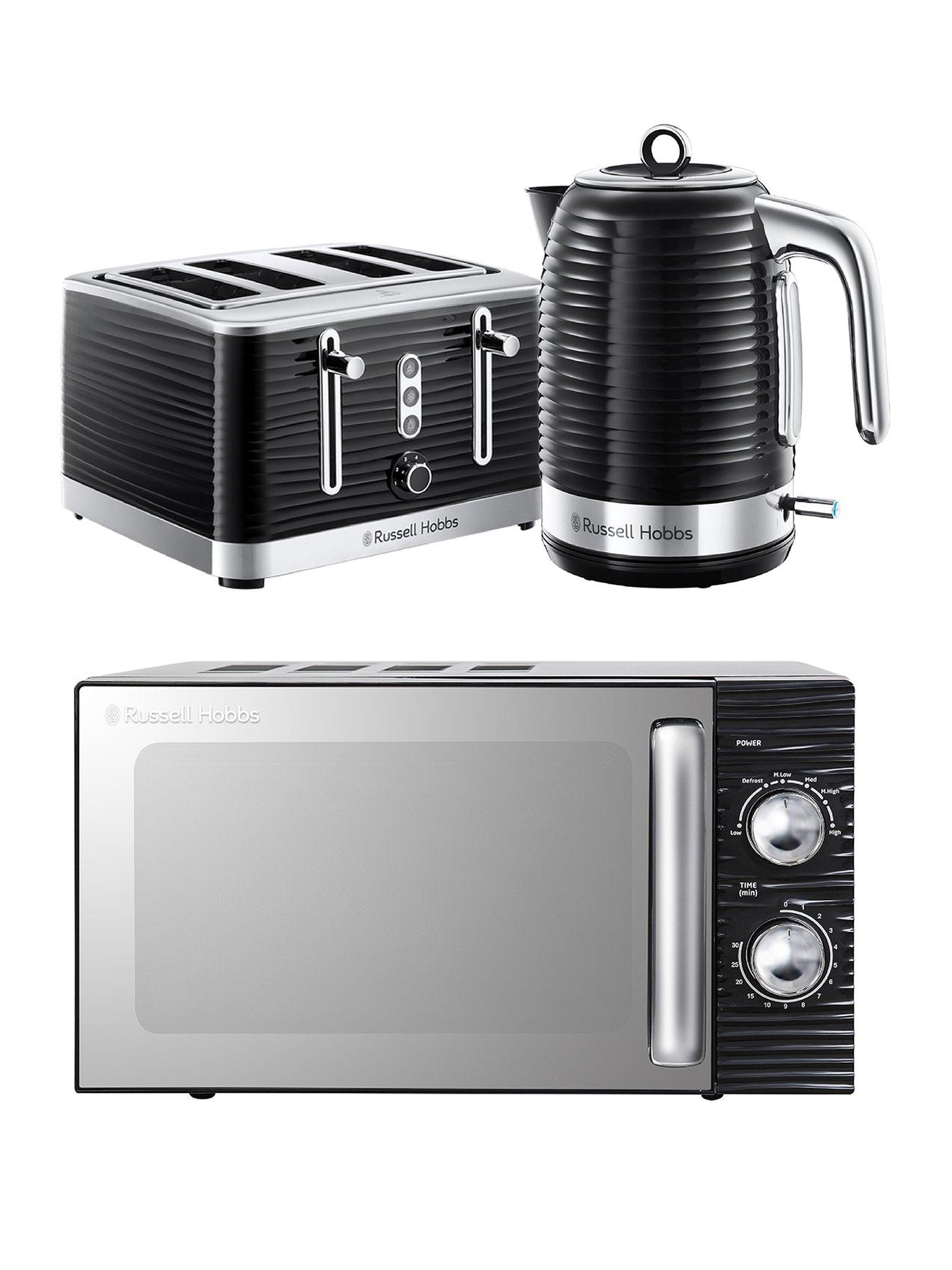 Russell Hobbs Inspire Bundle - Kettle, 4 Slice Toaster and Microwave- Black
