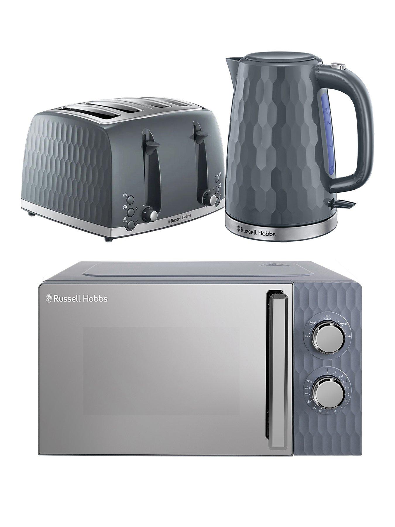Russell Hobbs Russell Hobbs Honeycomb Bundle - Kettle, 4 Slice Toaster and Microwave- Grey