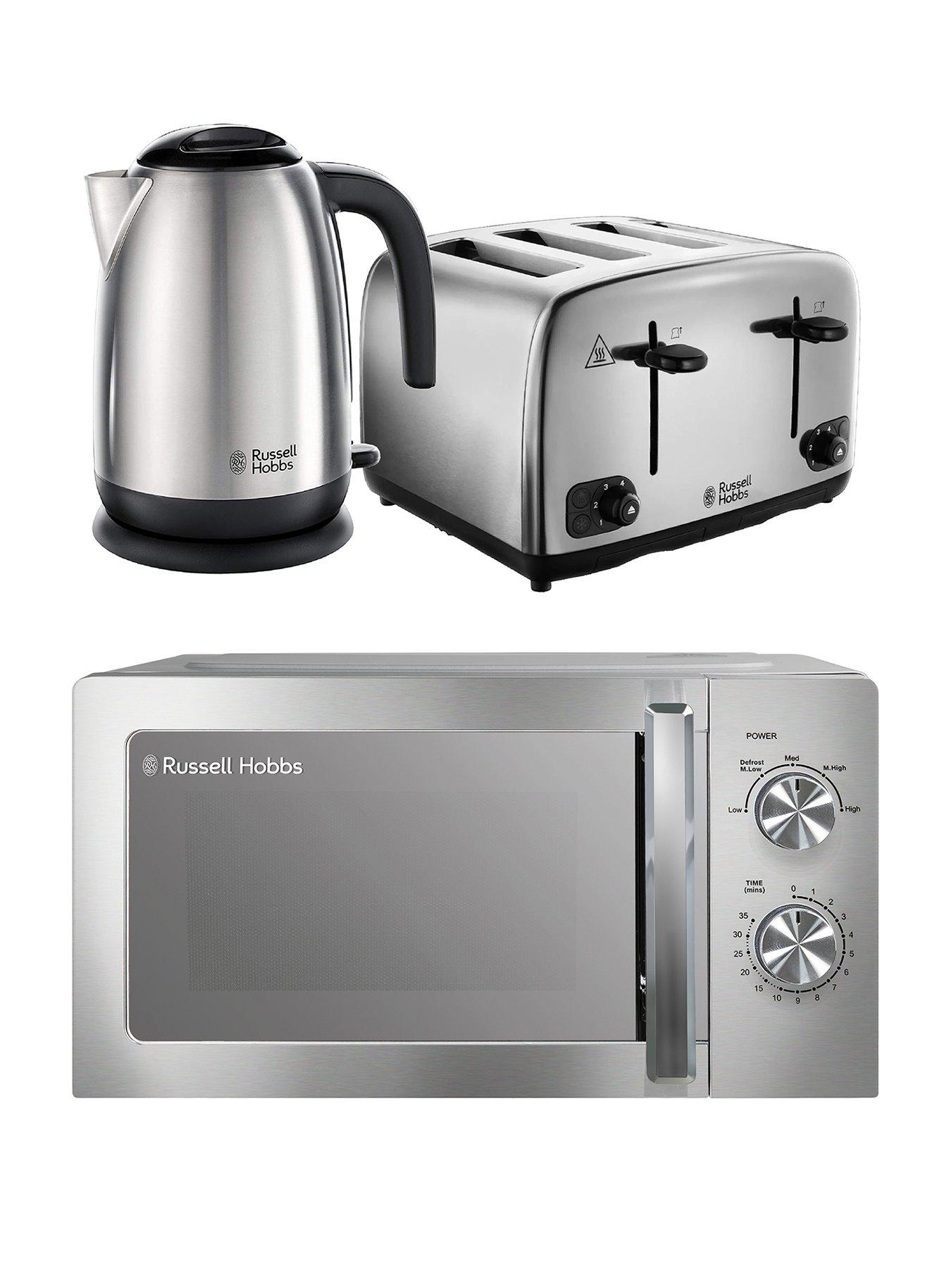 Russell Hobbs Polished Classic Bundle - Kettle, 4 Slice Toaster and Microwave- Stainless Steel