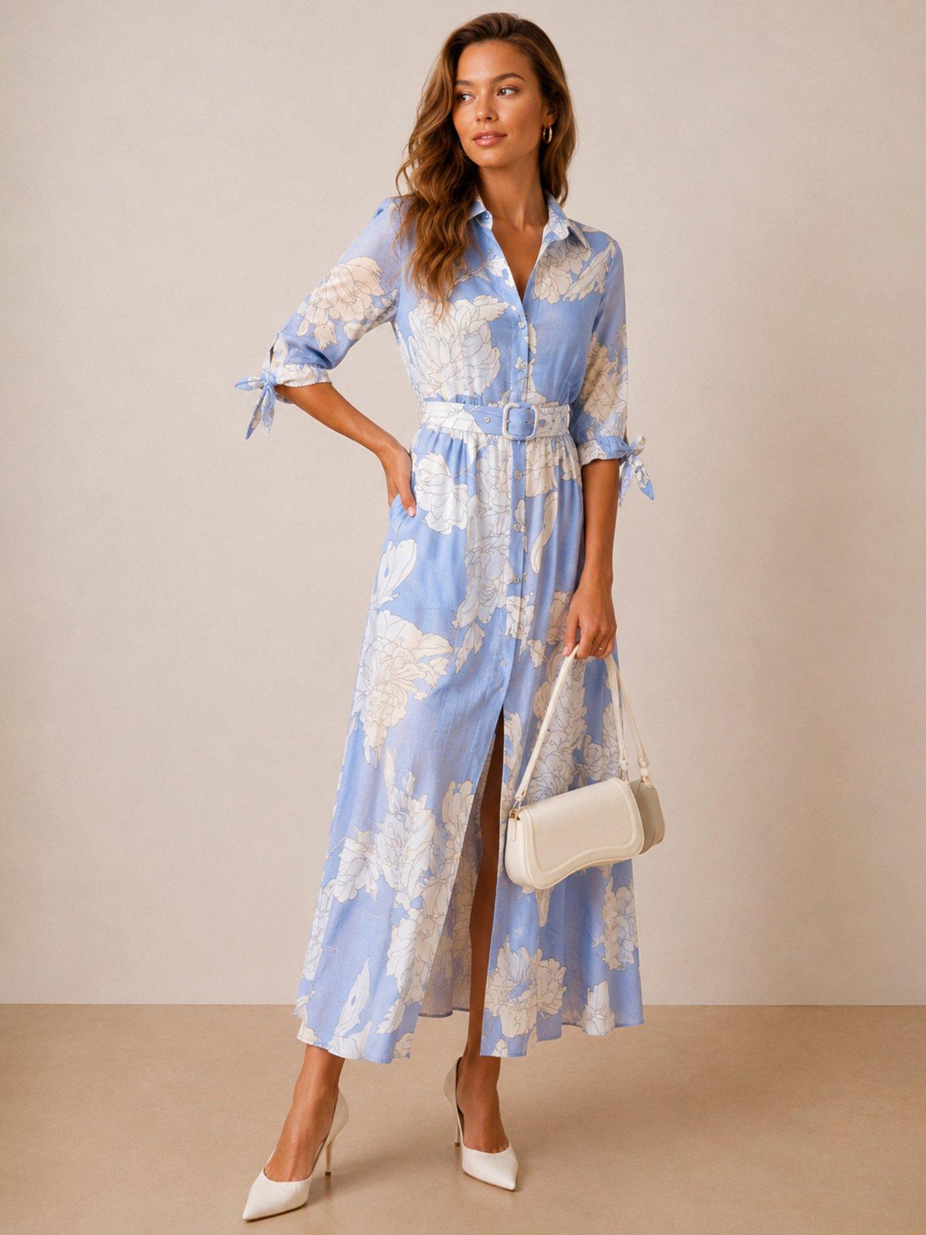 princess polly baby blue dress Classic Blue Button-front Dress – Subhrekha