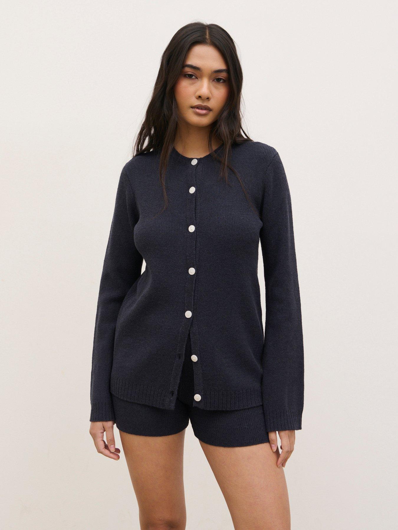 Pretty Lavish Gracie Fine Tape Knit Cardigan - Navy