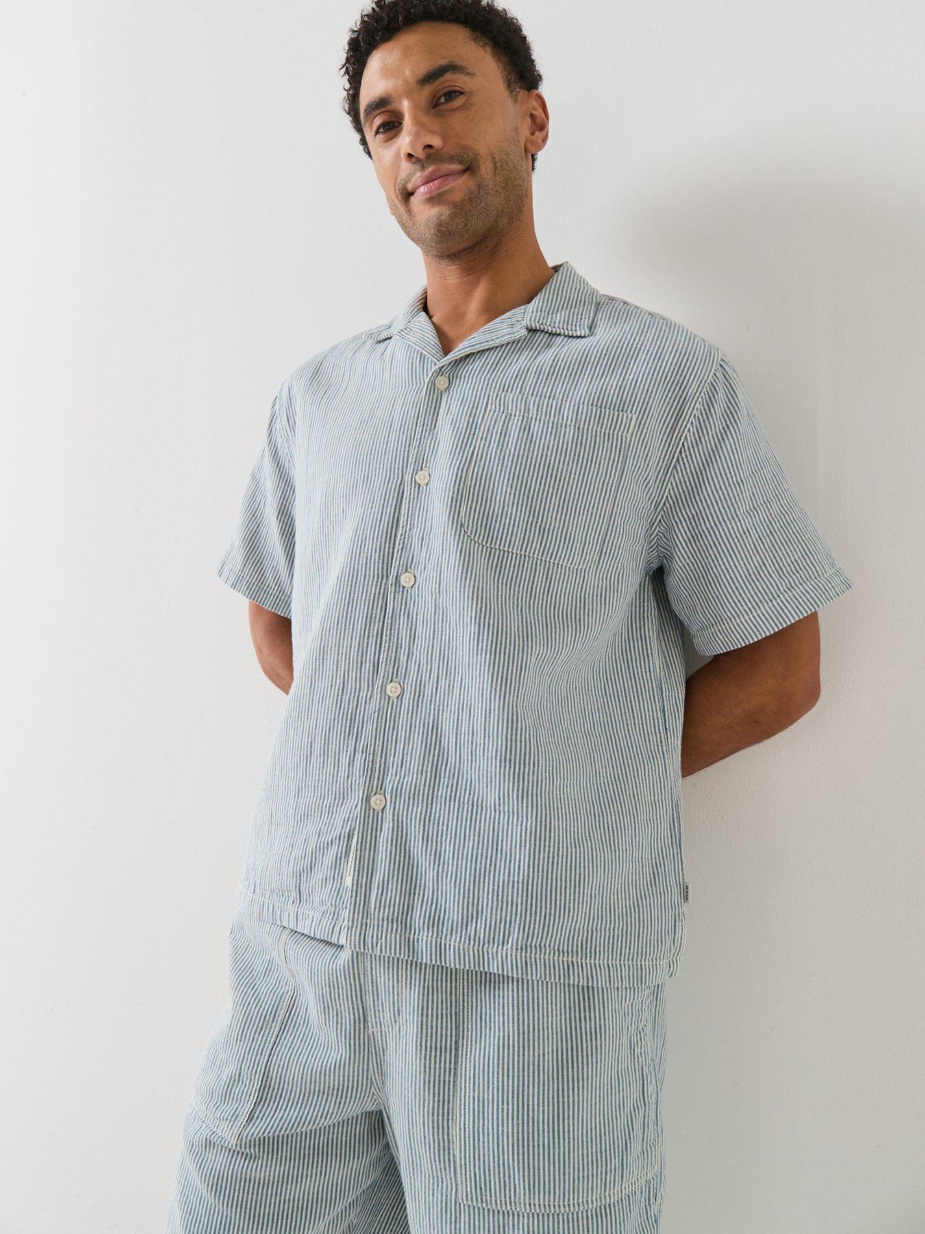 Image 1 of 6 of Guess Jeans Boxy Cropped Camp Shirt - Blue
