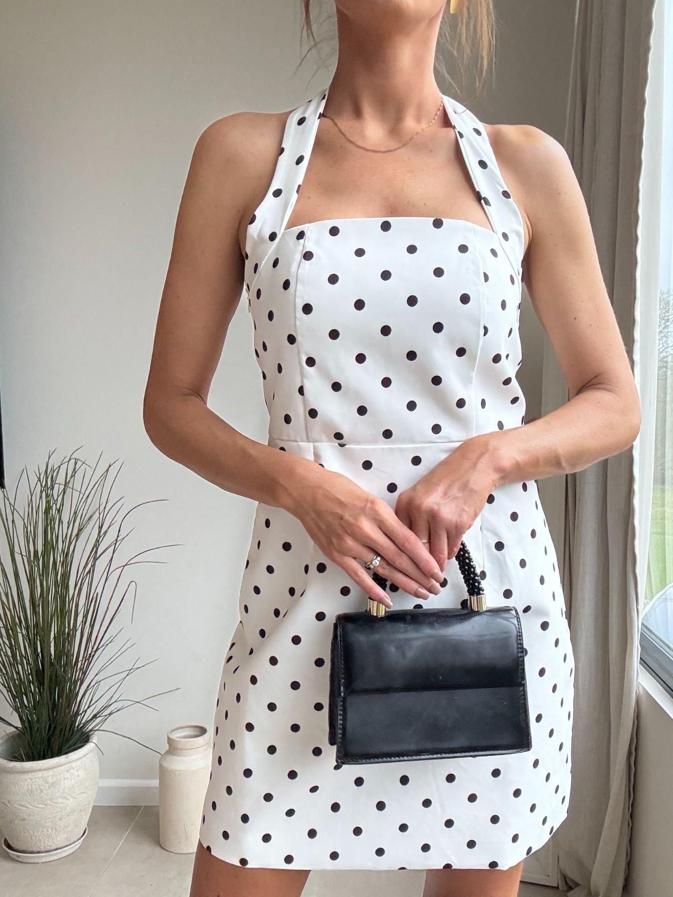 style-cheat-halter-neck-spot-mini-dress-white