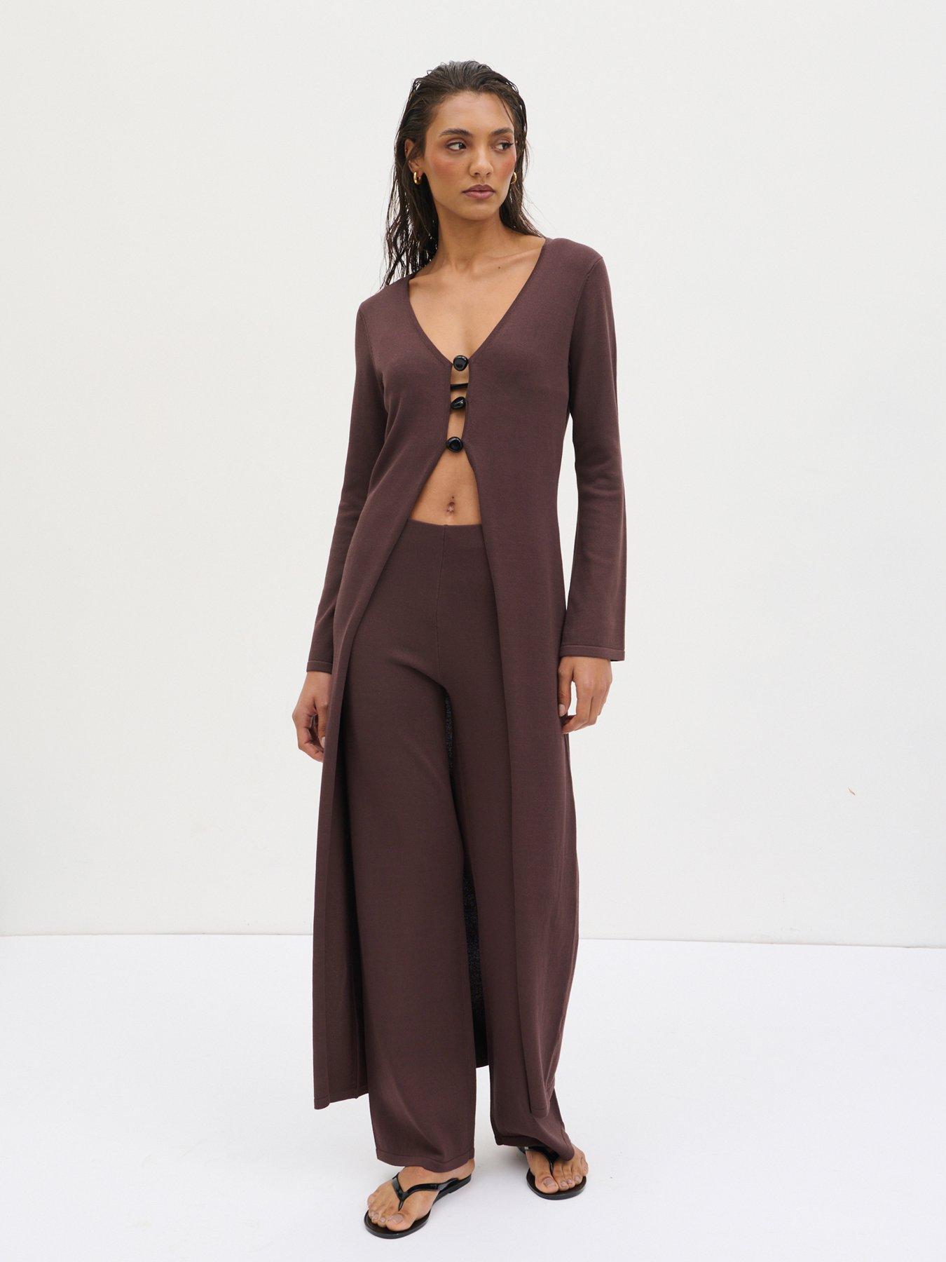 Pretty Lavish Maelle Maxi Knit Co-ord Cardigan - Chocolate