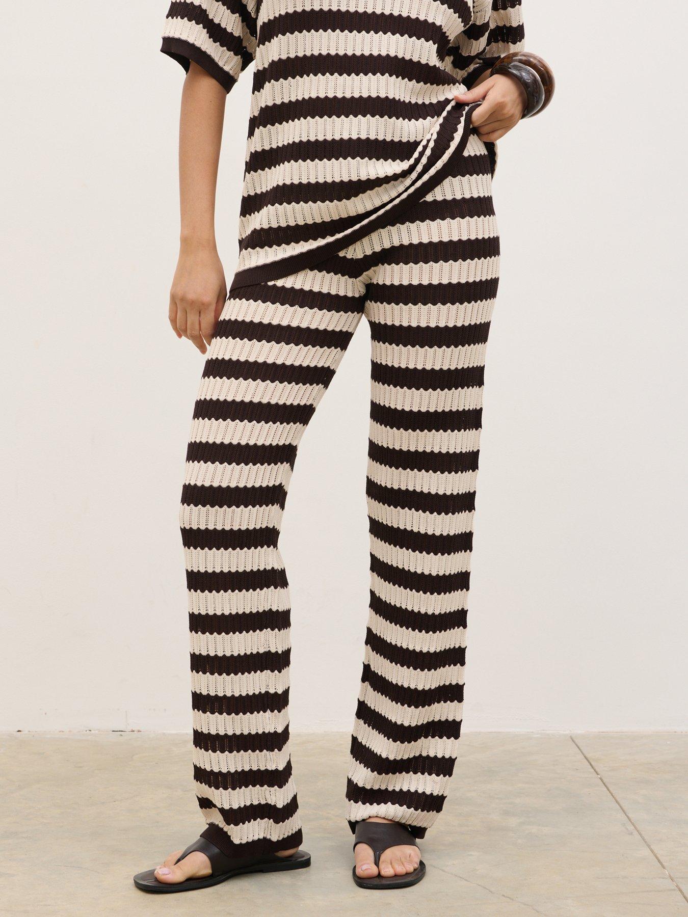 Pretty Lavish Venezia Stripe Knit Slim Leg Trouser - Brown/Cream