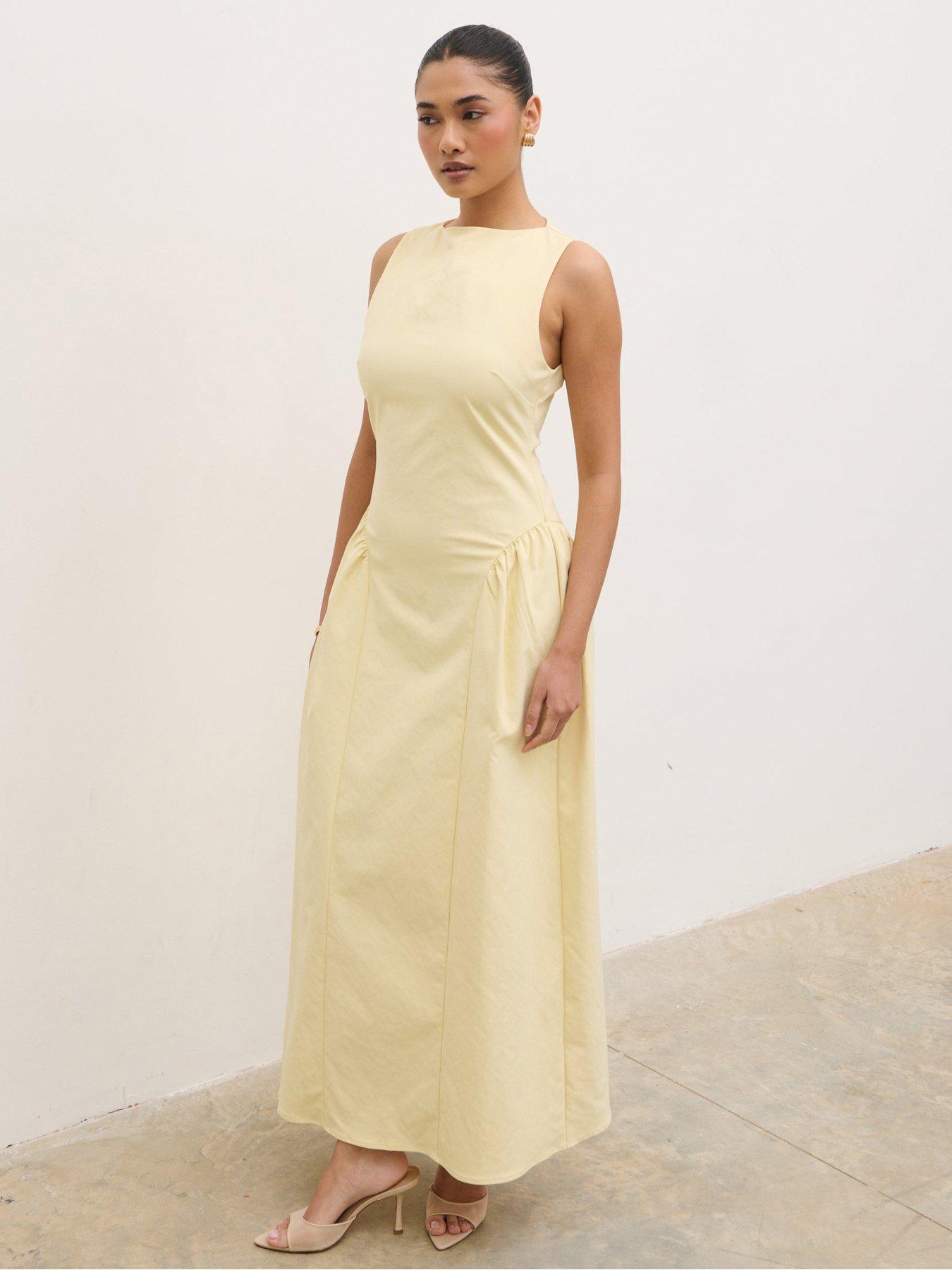 Pretty Lavish Slyvie Slash Neck Midaxi Dress - Lemon