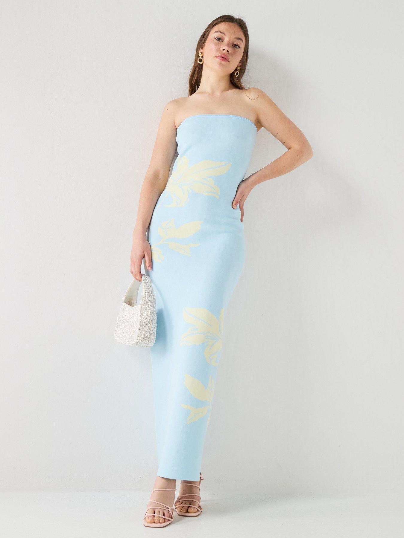 Pretty Lavish Milena Floral Bandeau Knit Maxi Dress - Pastel Blue