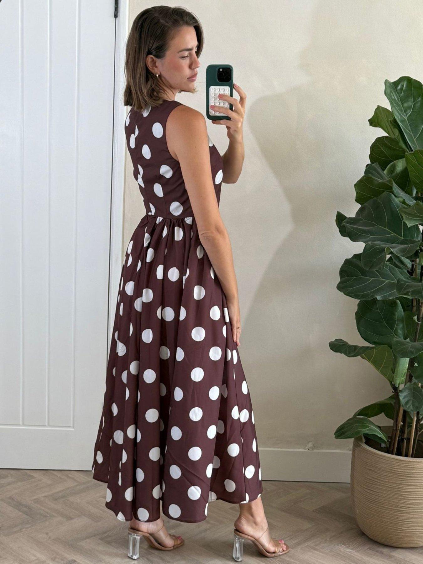 style-cheat-polka-dot-skater-dress-brownstillFront