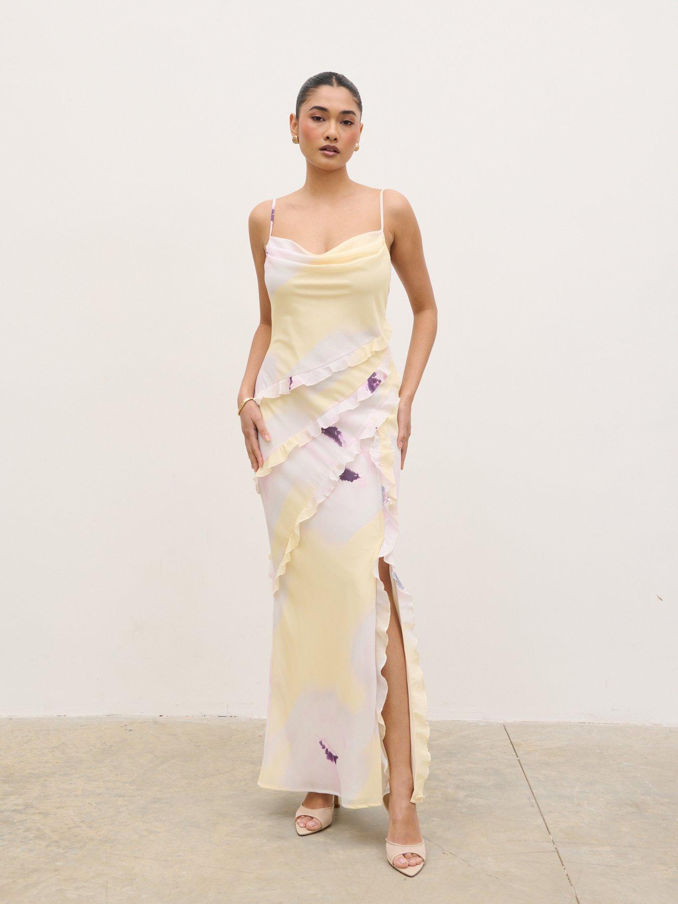 Pretty Lavish Constance Ruffle Maxi Dress - Watercolour Poppy
