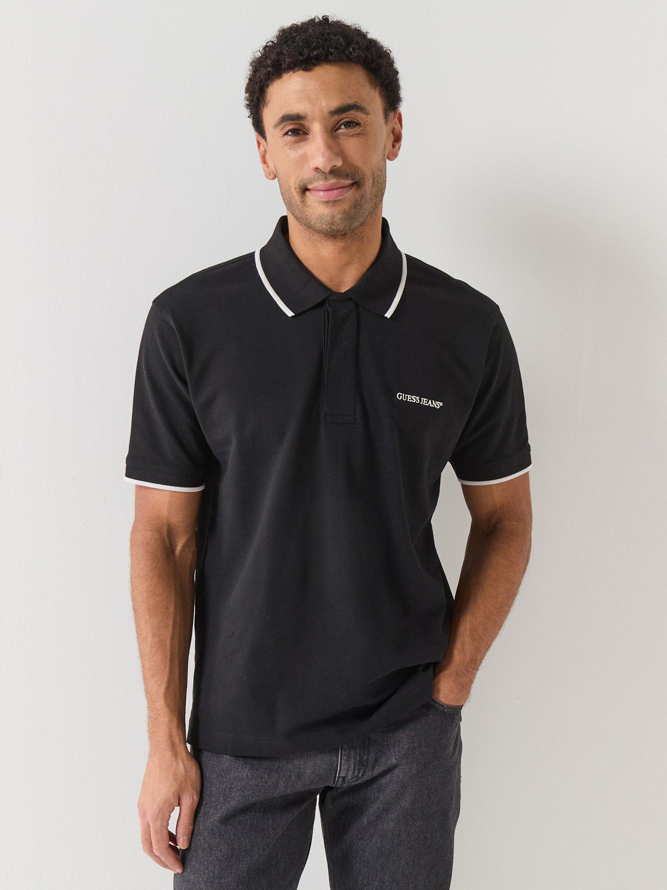 Guess Jeans Tipped Short Sleeve Polo Shirt - Black