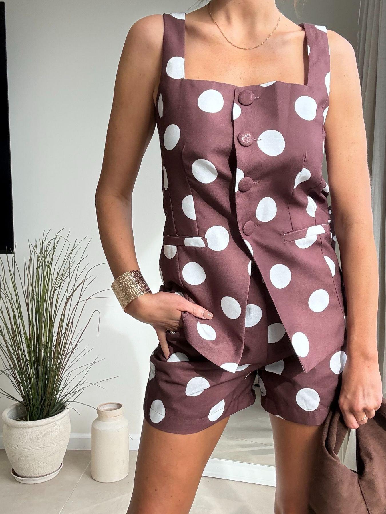 Image 1 of 4 of Style Cheat Co-Ord Spot Shorts - Brown