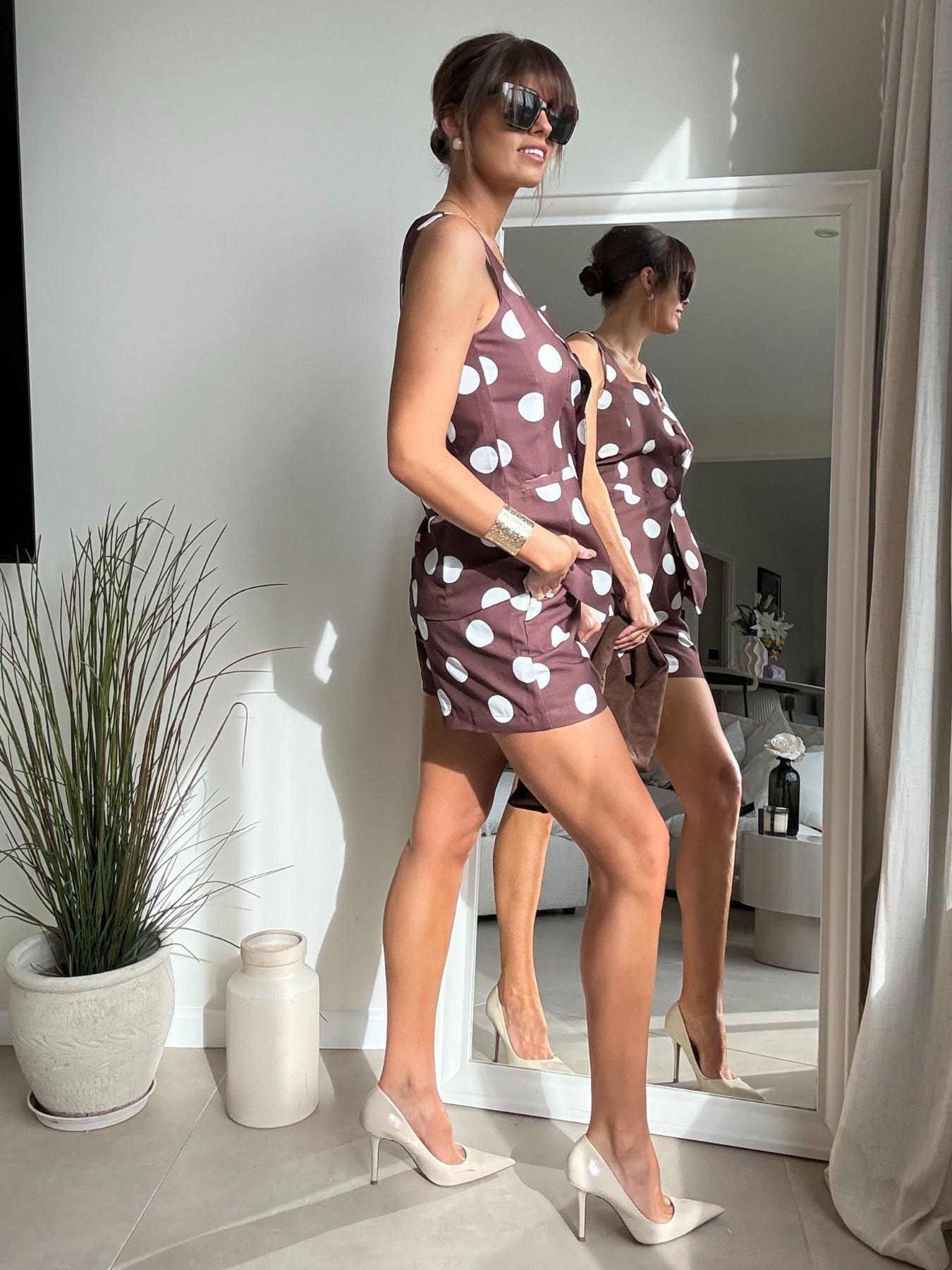 Image 3 of 4 of Style Cheat Co-Ord Spot Shorts - Brown