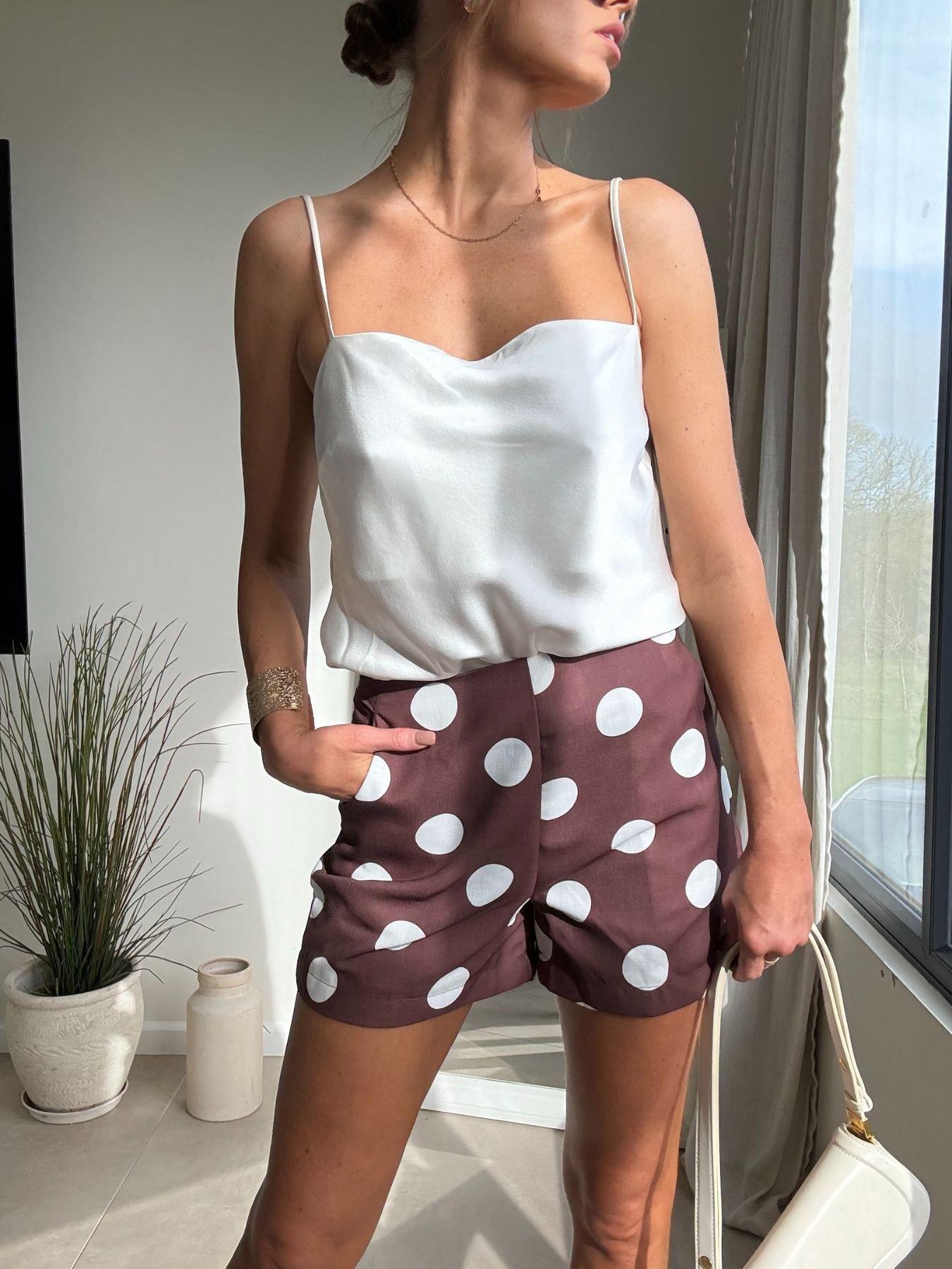 Image 4 of 4 of Style Cheat Co-Ord Spot Shorts - Brown