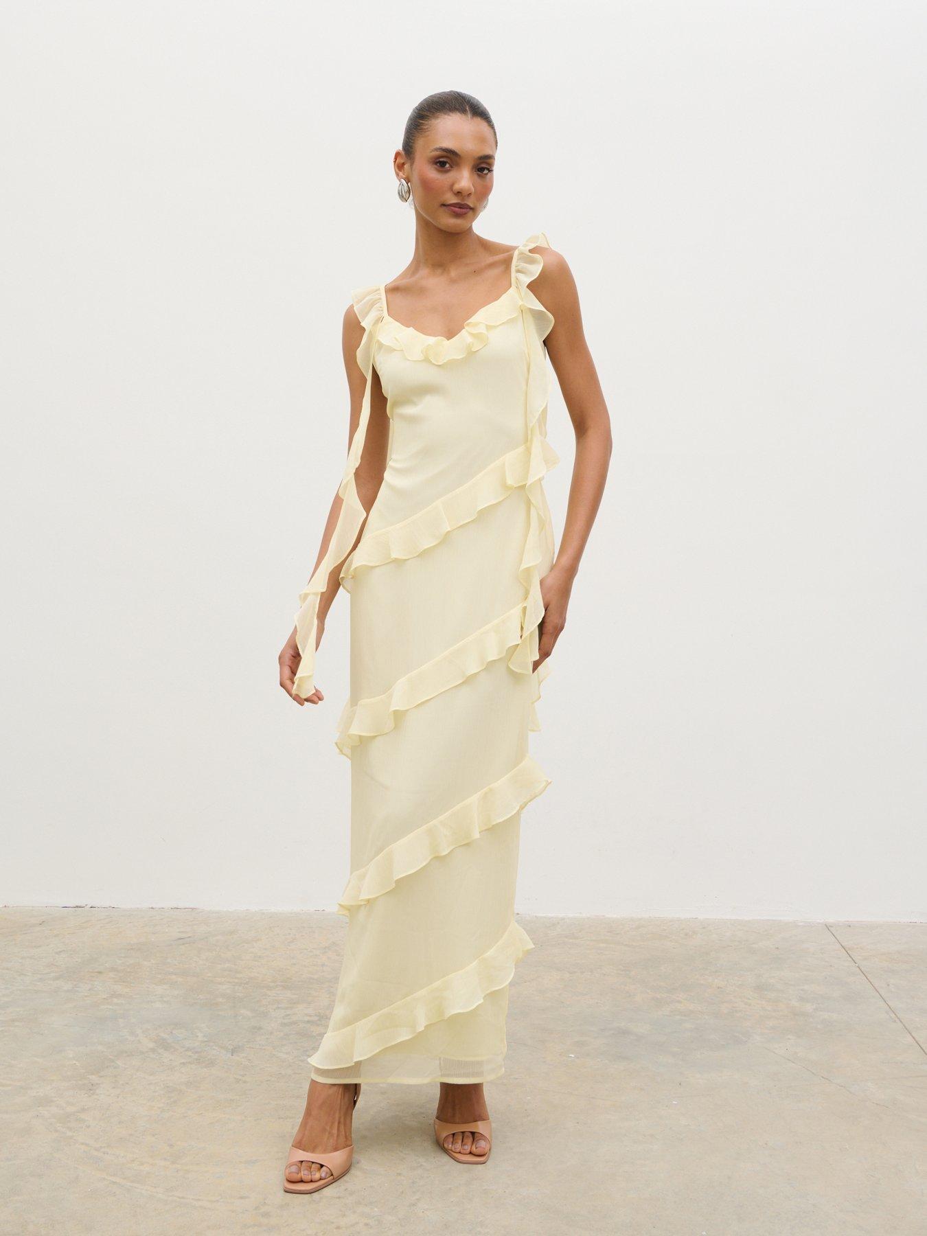 Pretty Lavish Rue Ruffle Maxi Dress - Lemon